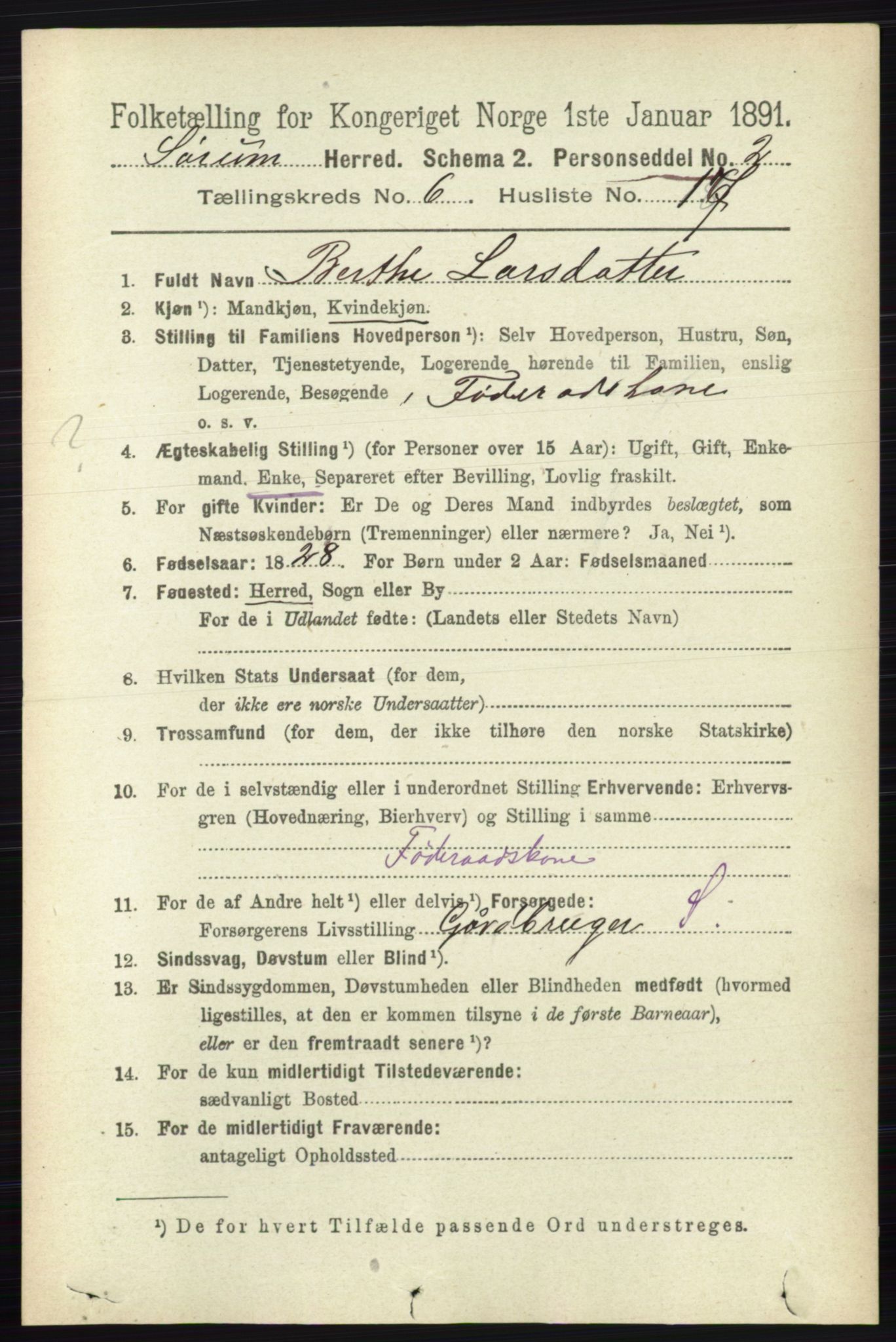 RA, 1891 census for 0226 Sørum, 1891, p. 2811