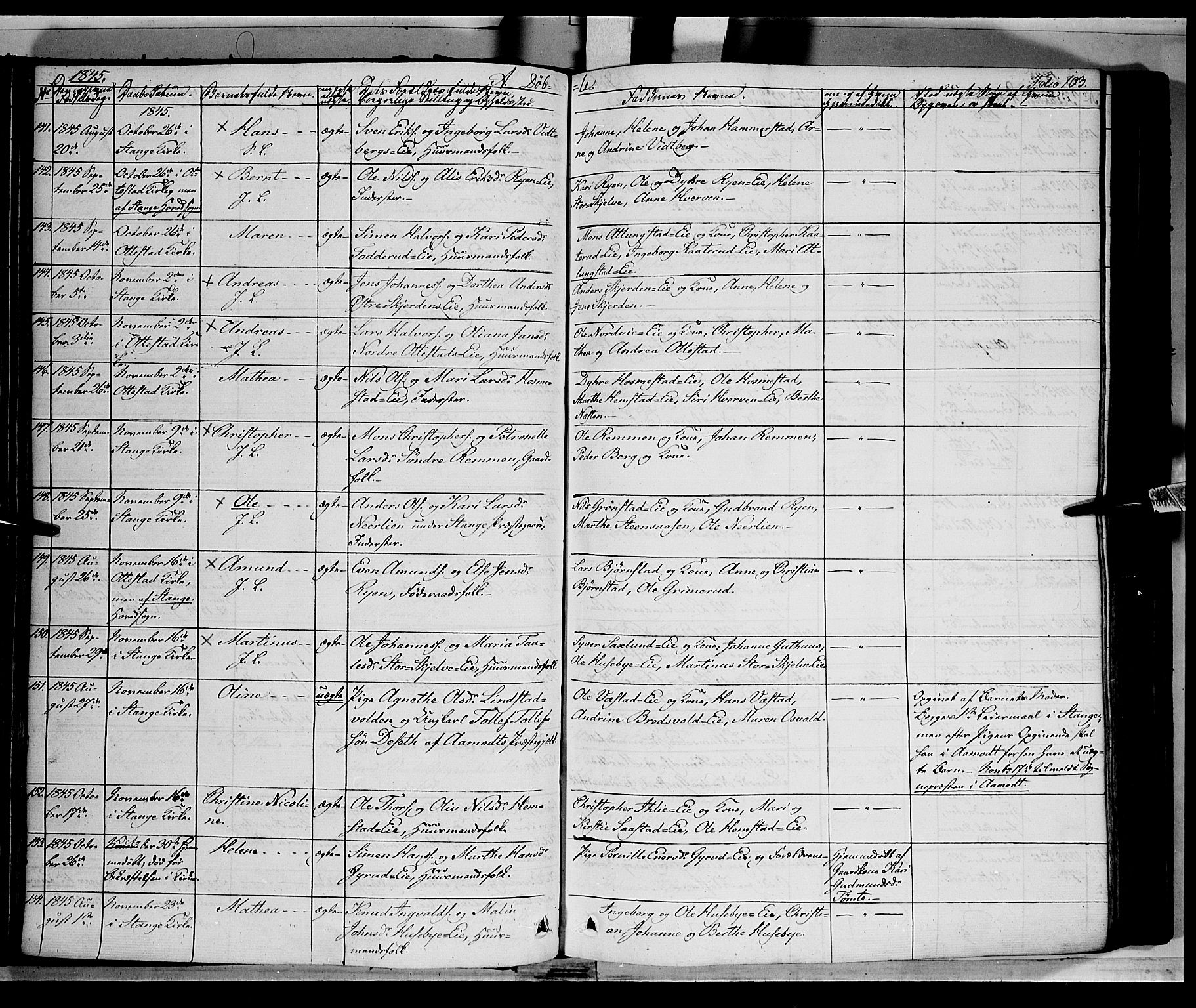 Stange prestekontor, SAH/PREST-002/K/L0010: Parish register (official) no. 10, 1835-1845, p. 103