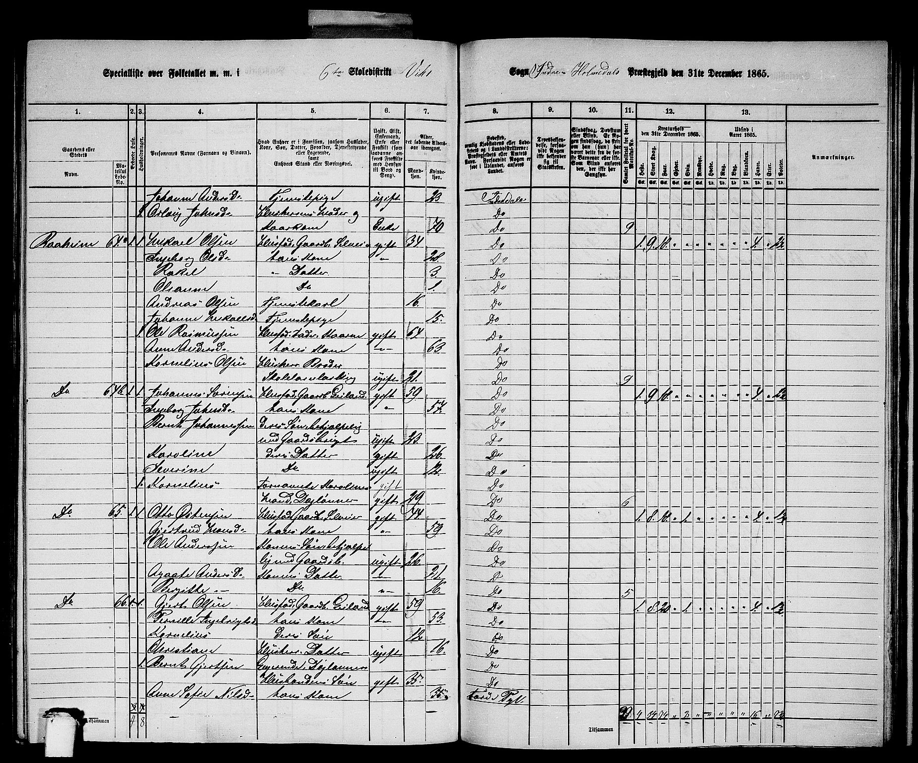 RA, 1865 census for Indre Holmedal, 1865, p. 125
