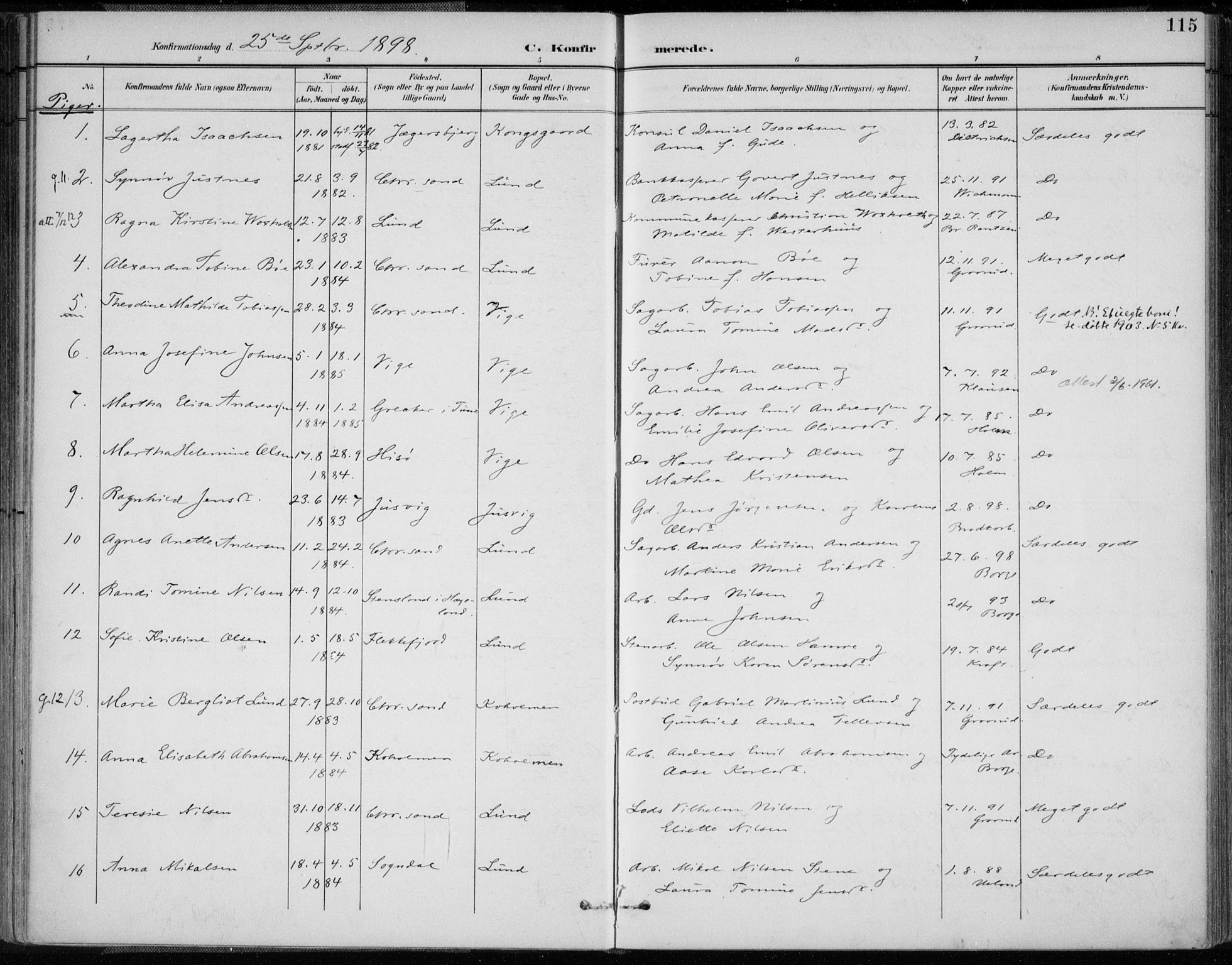 Oddernes sokneprestkontor, AV/SAK-1111-0033/F/Fa/Faa/L0010: Parish register (official) no. A 10, 1897-1911, p. 115