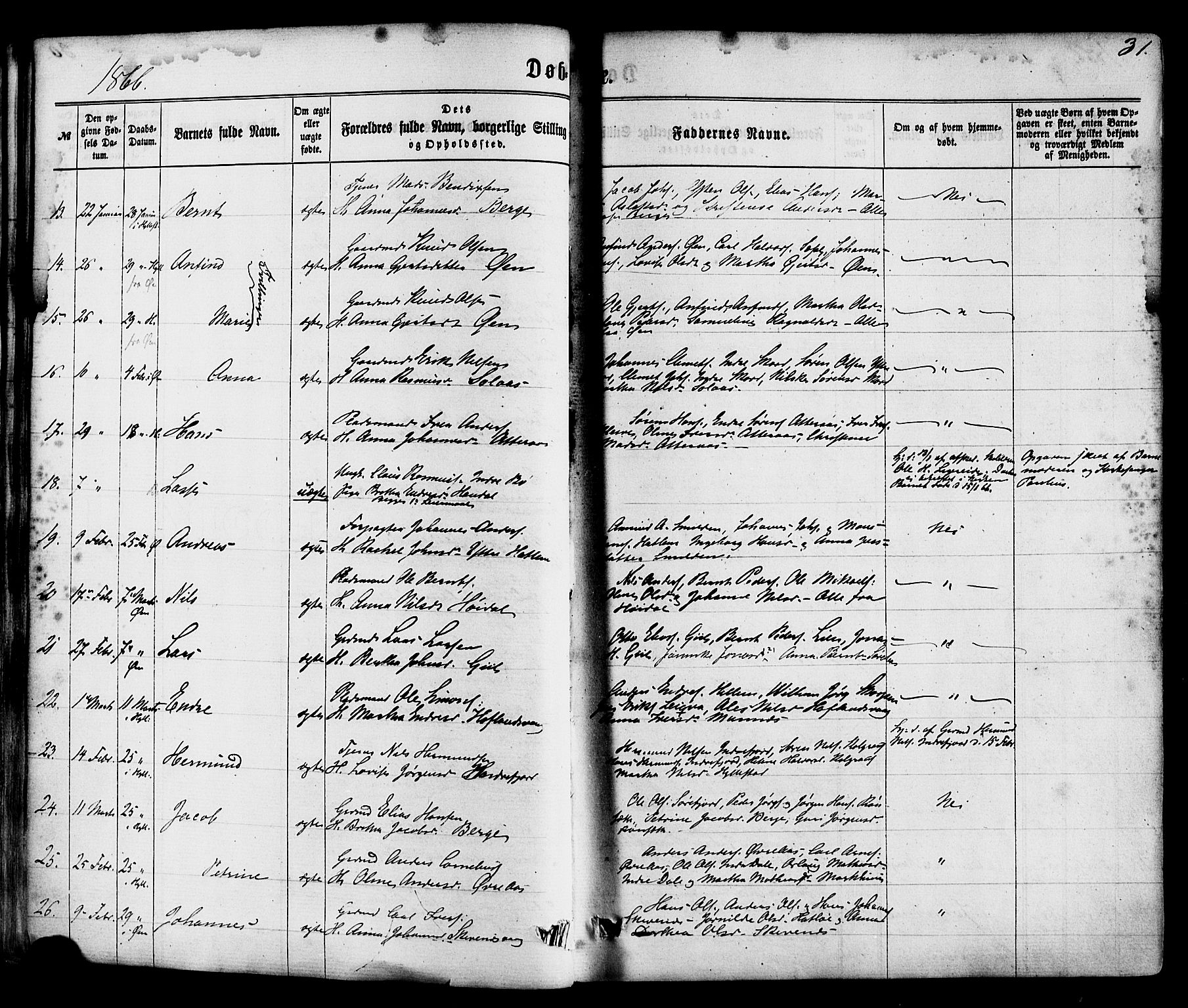 Hyllestad sokneprestembete, AV/SAB-A-80401: Parish register (official) no. A 1, 1861-1886, p. 31