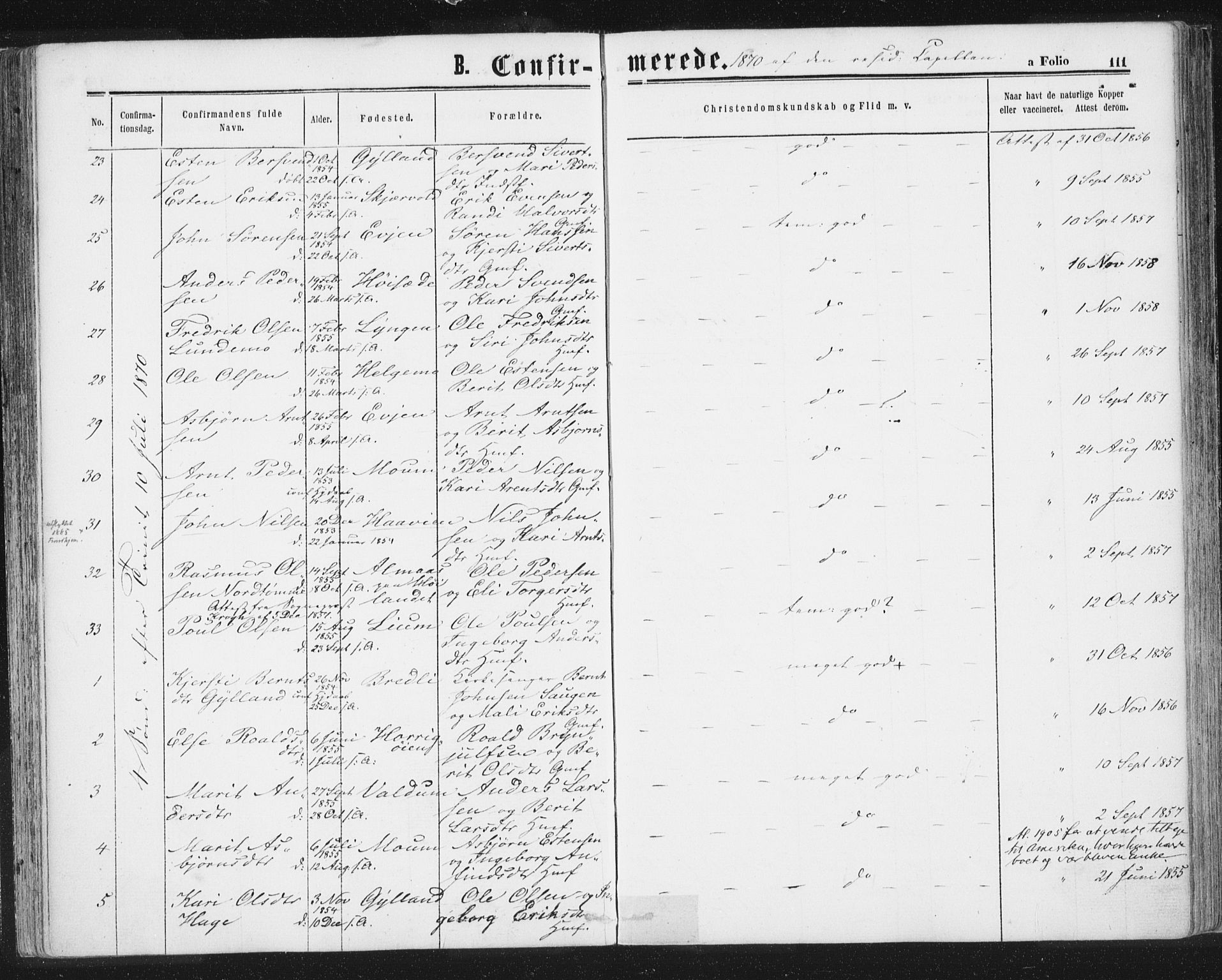 Ministerialprotokoller, klokkerbøker og fødselsregistre - Sør-Trøndelag, AV/SAT-A-1456/692/L1104: Parish register (official) no. 692A04, 1862-1878, p. 111