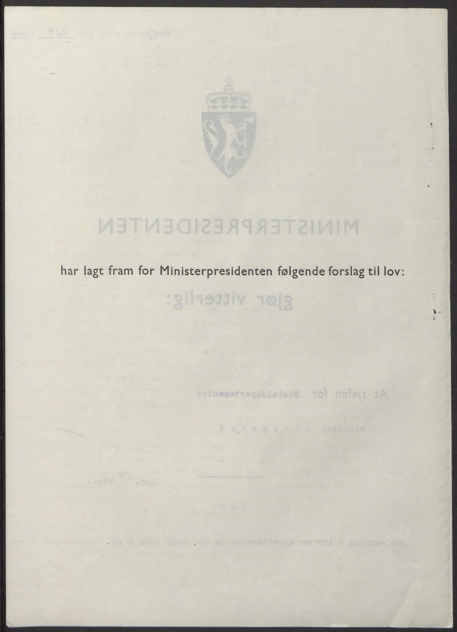 NS-administrasjonen 1940-1945 (Statsrådsekretariatet, de kommisariske statsråder mm), AV/RA-S-4279/D/Db/L0100: Lover, 1944, p. 252