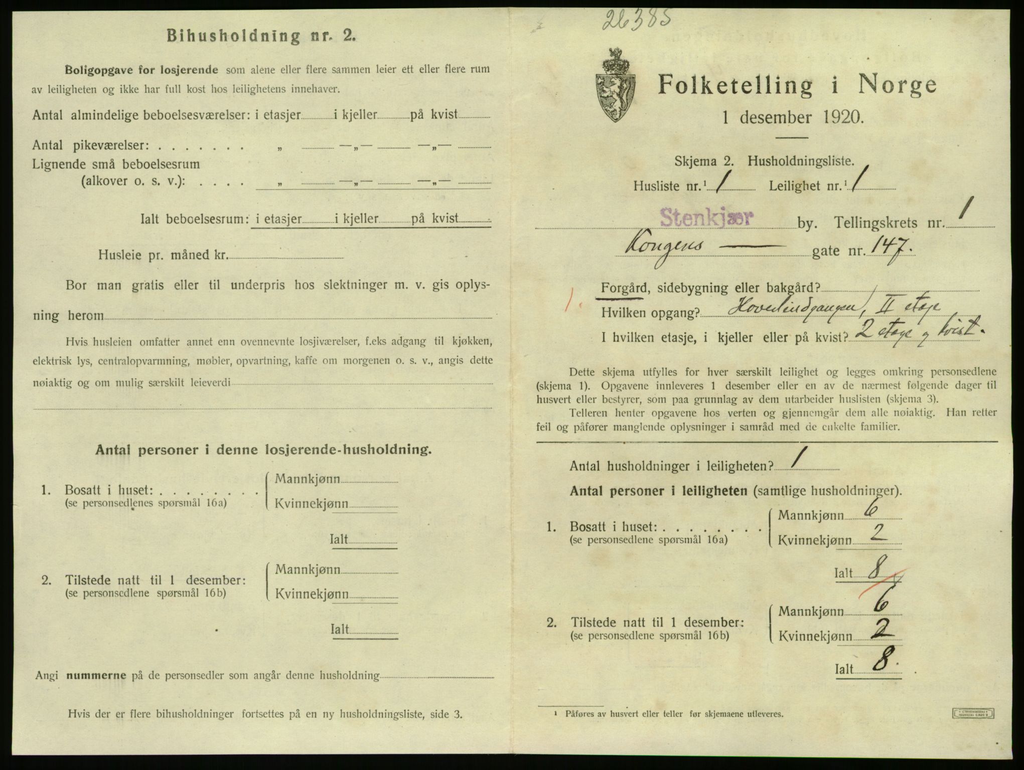 SAT, 1920 census for Steinkjer, 1920, p. 1008