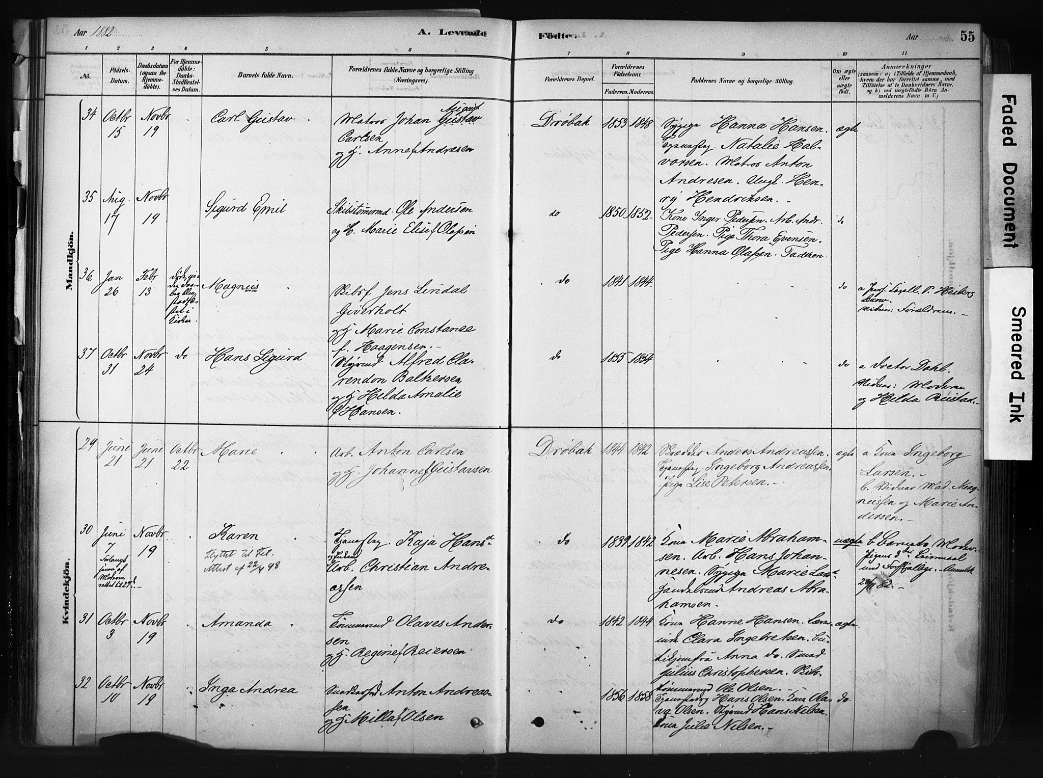 Drøbak prestekontor Kirkebøker, AV/SAO-A-10142a/F/Fb/L0001: Parish register (official) no. II 1, 1878-1891, p. 55