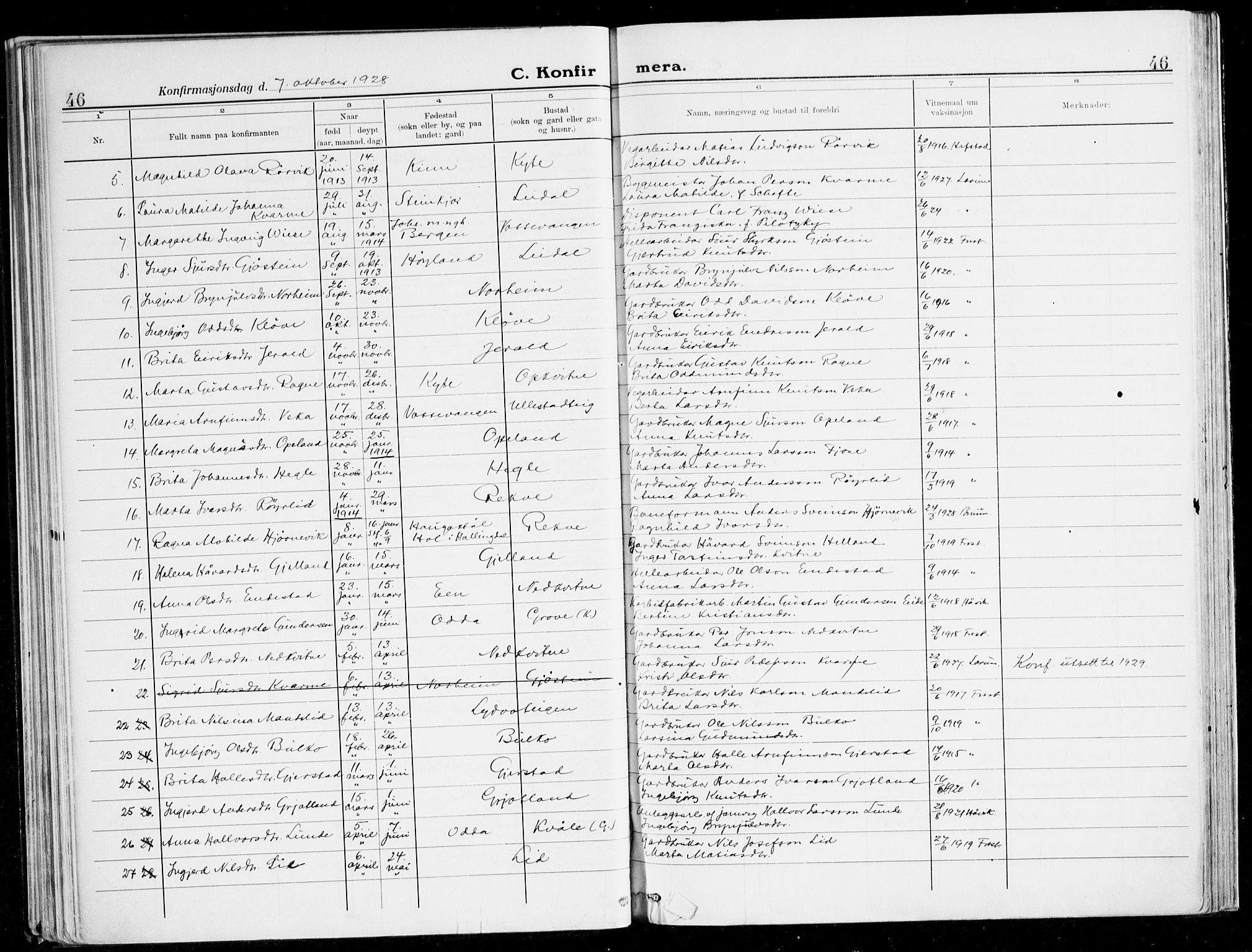 Voss sokneprestembete, SAB/A-79001/H/Haa: Parish register (official) no. B 3, 1922-1942, p. 46