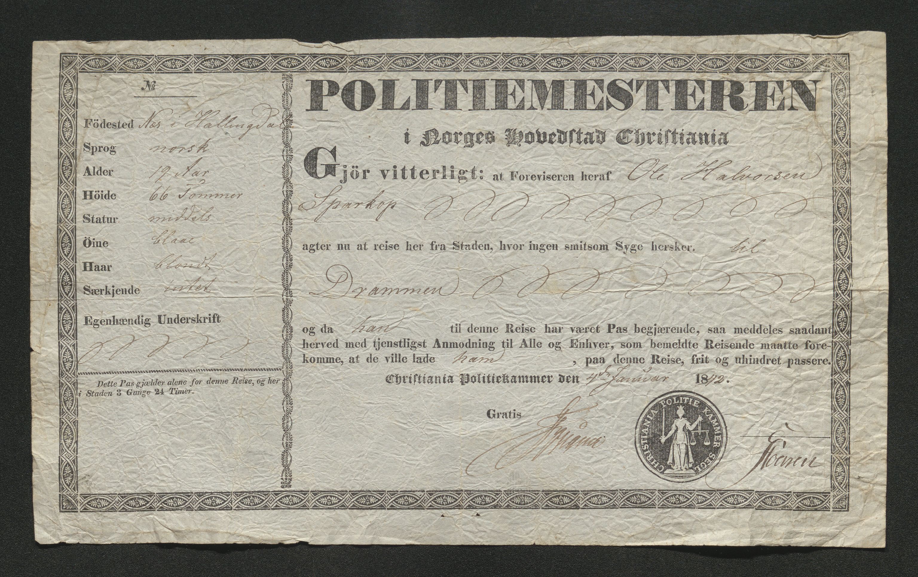 Drammen politikammer, SAKO/A-623/I/Ia/Iab/L0006: Innleverte pass, 1841-1842, p. 339