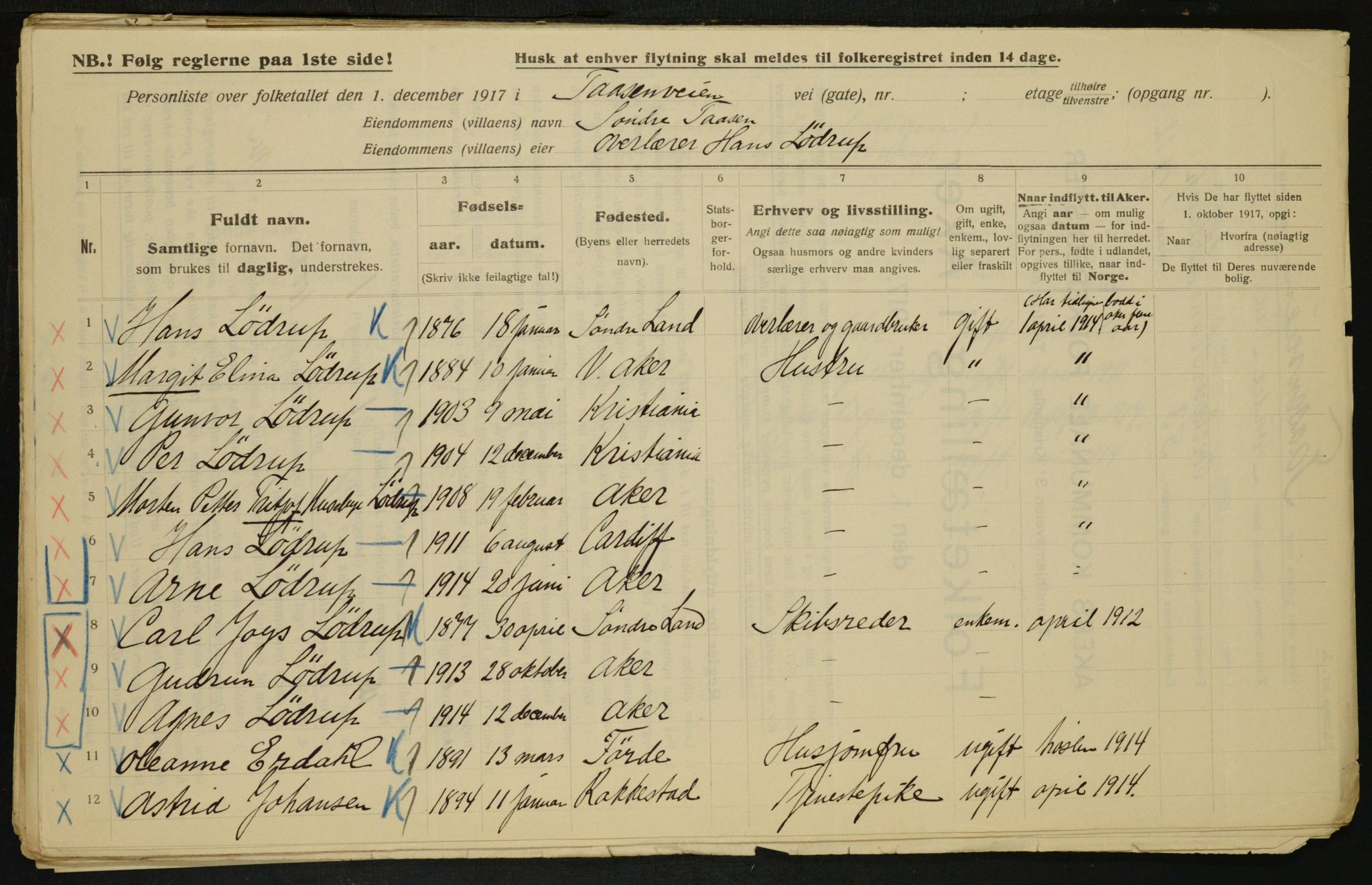 OBA, Municipal Census 1917 for Aker, 1917, p. 11699