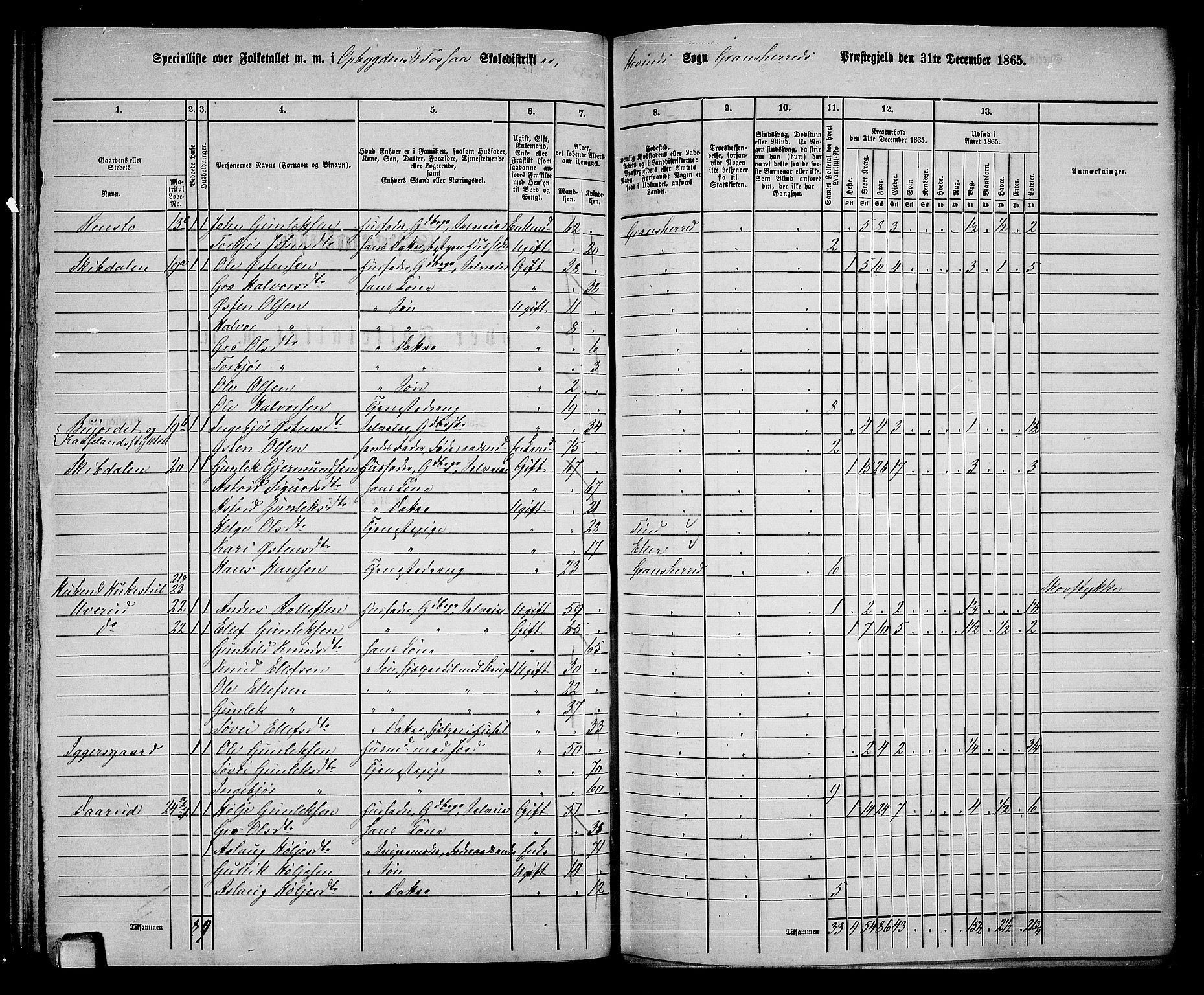 RA, 1865 census for Gransherad, 1865, p. 84