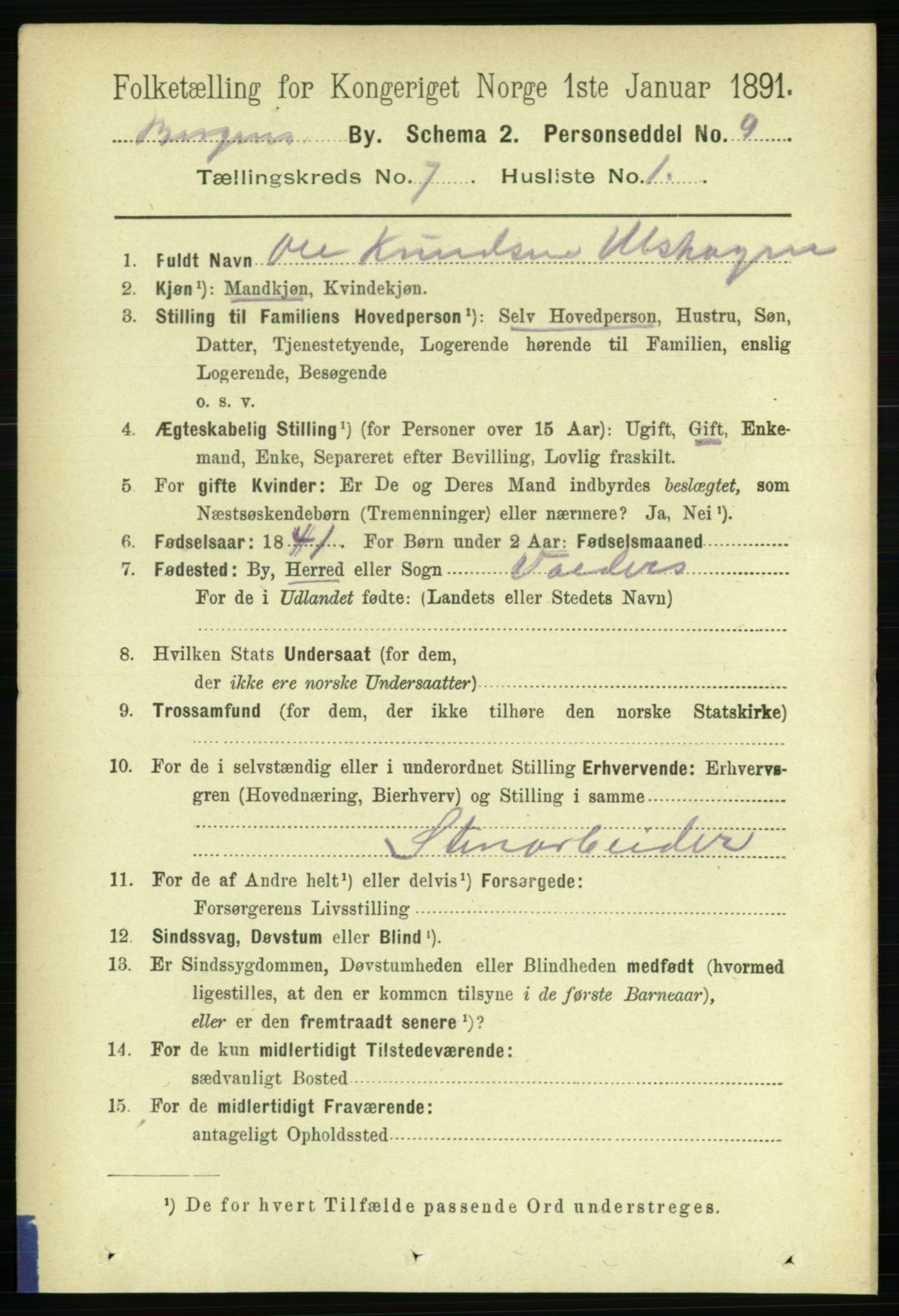 RA, 1891 Census for 1301 Bergen, 1891, p. 15723