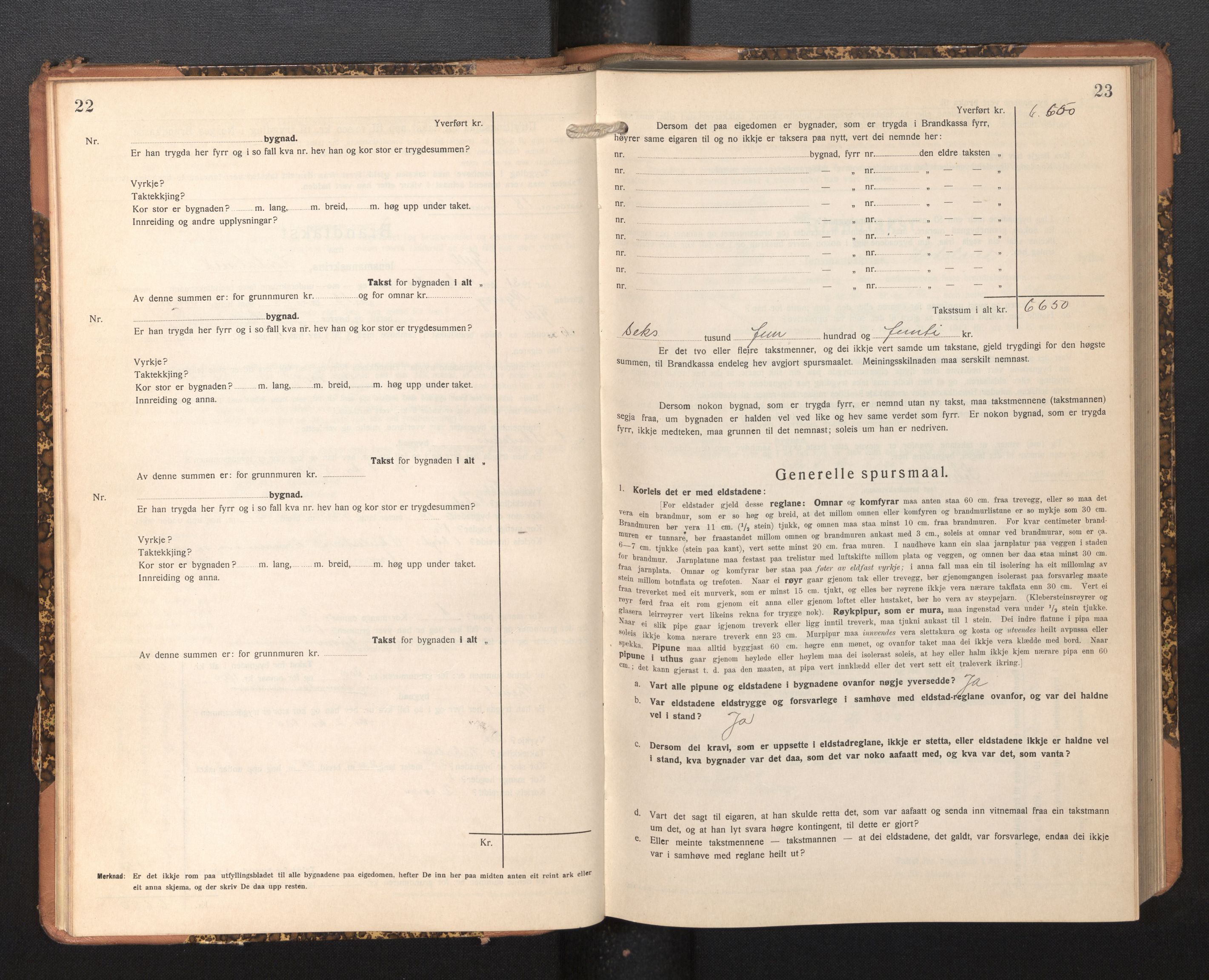 Lensmannen i Fjell, AV/SAB-A-32301/0012/L0006: Branntakstprotokoll, skjematakst, 1931-1945, p. 22-23