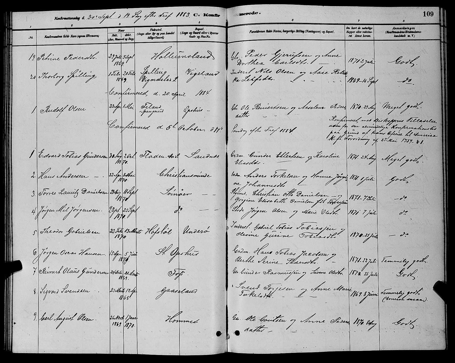 Sør-Audnedal sokneprestkontor, SAK/1111-0039/F/Fb/Fbb/L0005: Parish register (copy) no. B 5, 1880-1892, p. 109