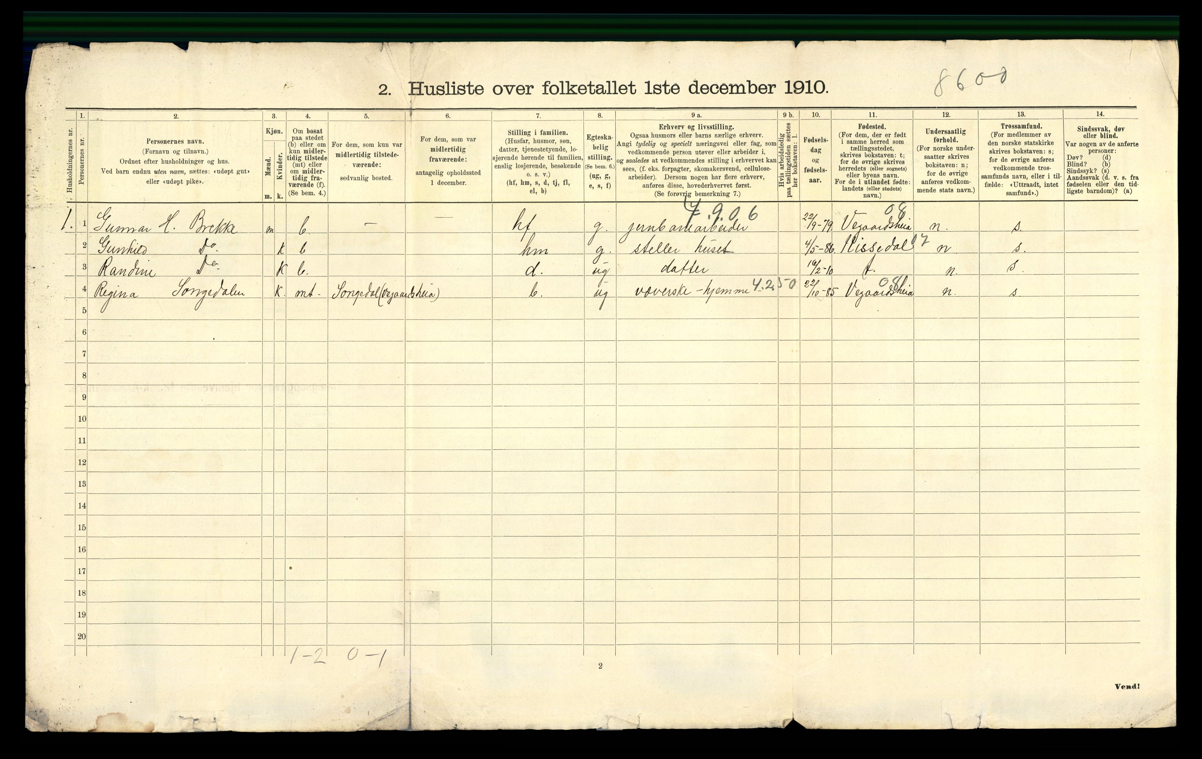 RA, 1910 census for Austre Moland, 1910, p. 39