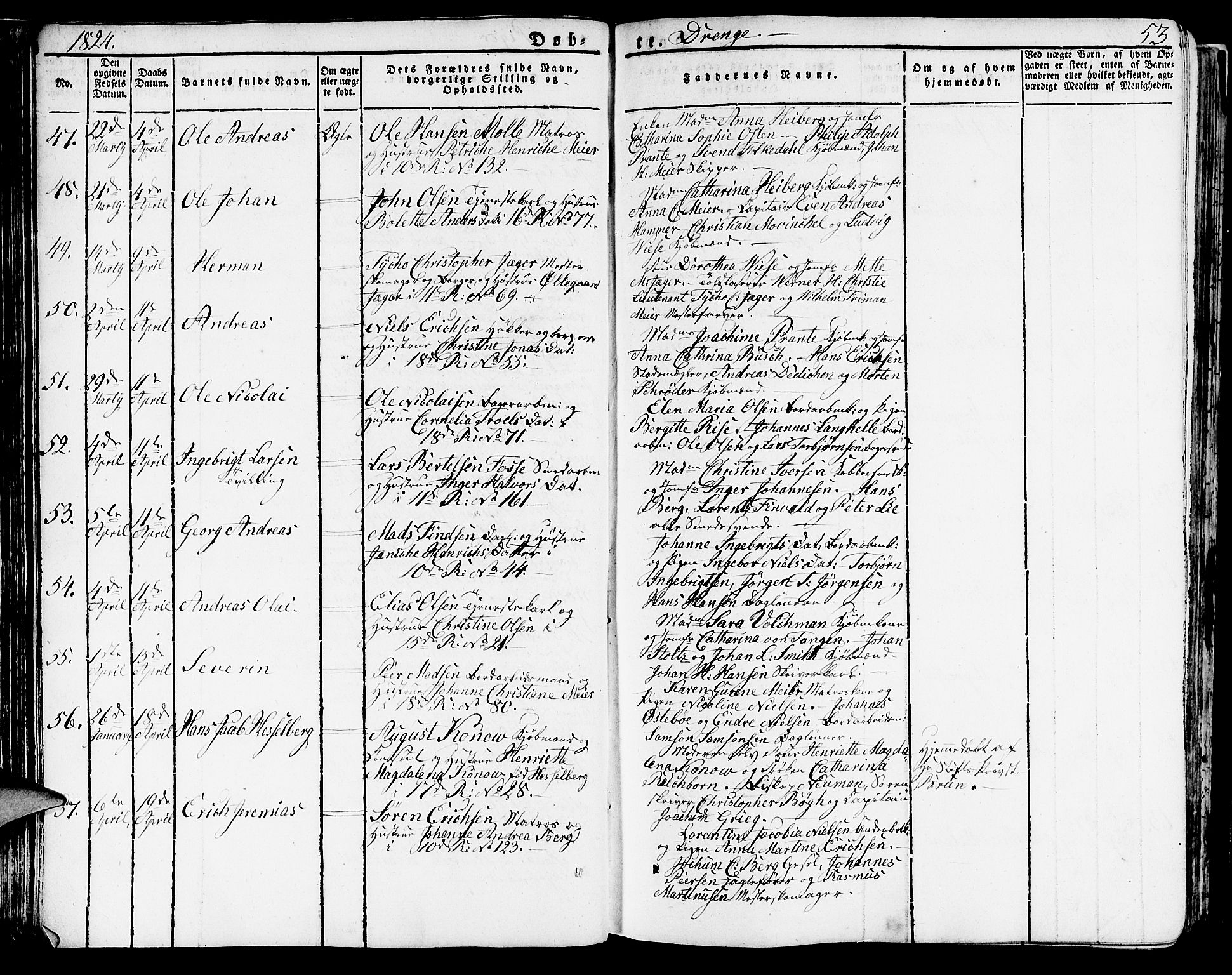 Domkirken sokneprestembete, SAB/A-74801/H/Haa/L0012: Parish register (official) no. A 12, 1821-1840, p. 53