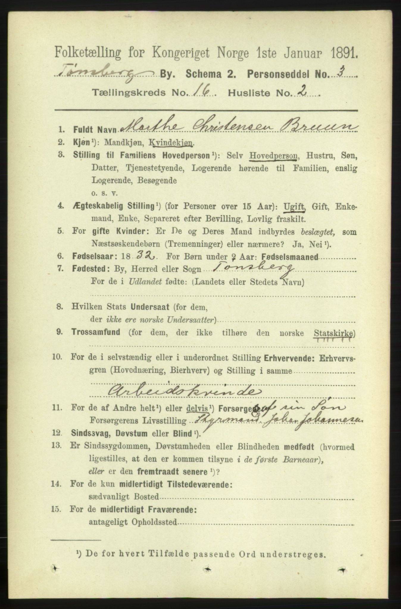 RA, 1891 census for 0705 Tønsberg, 1891, p. 4797