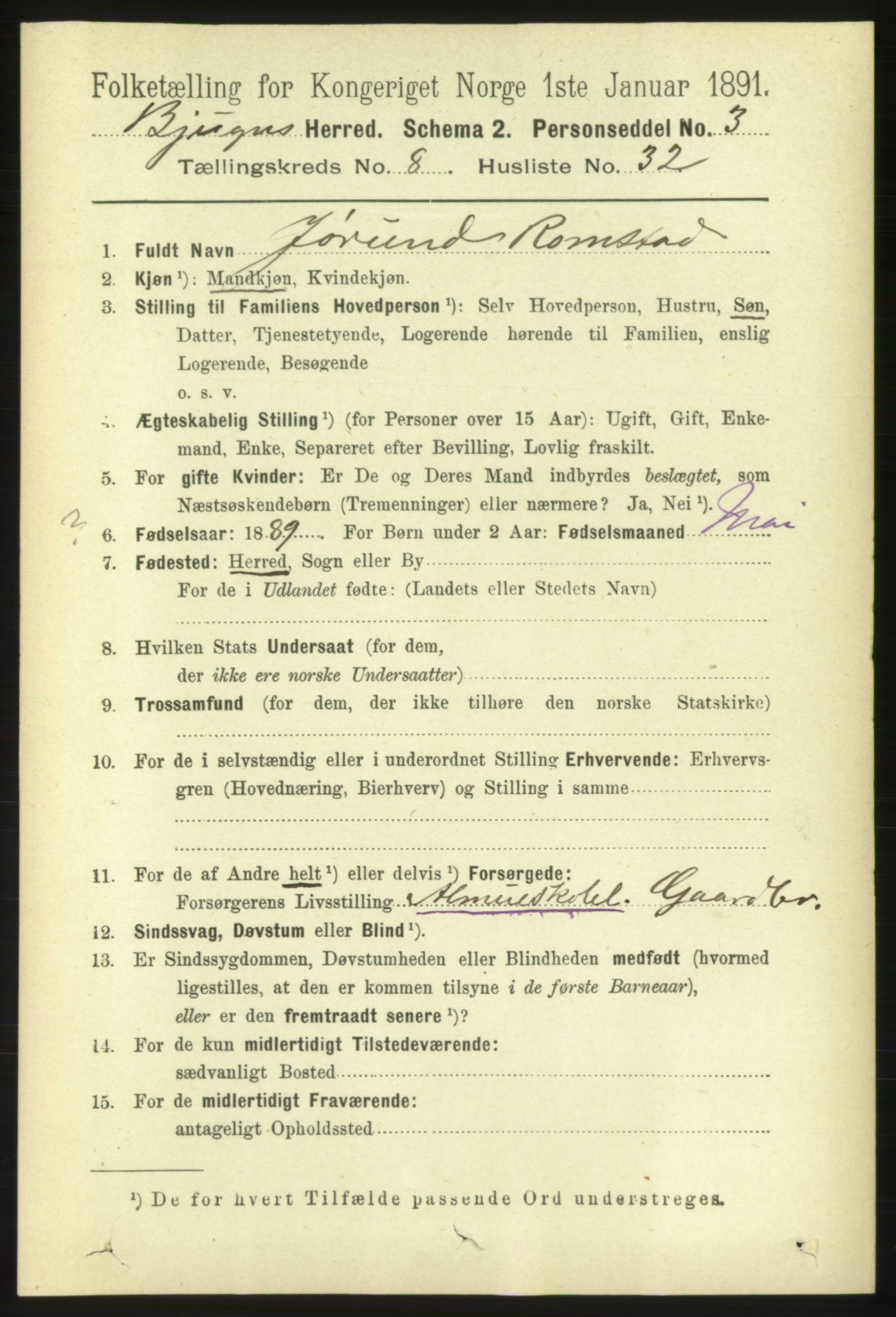 RA, 1891 census for 1627 Bjugn, 1891, p. 2330