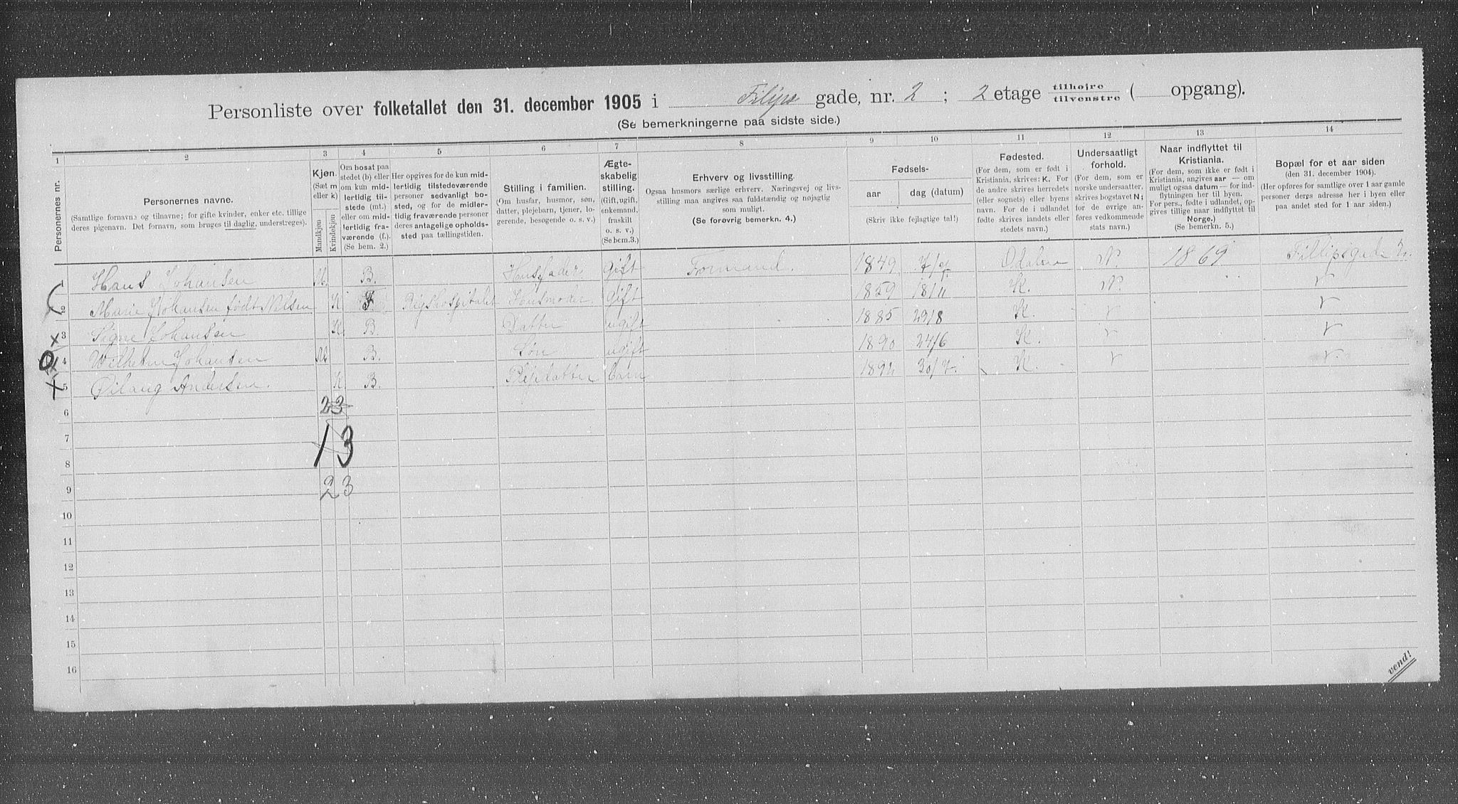 OBA, Municipal Census 1905 for Kristiania, 1905, p. 12494