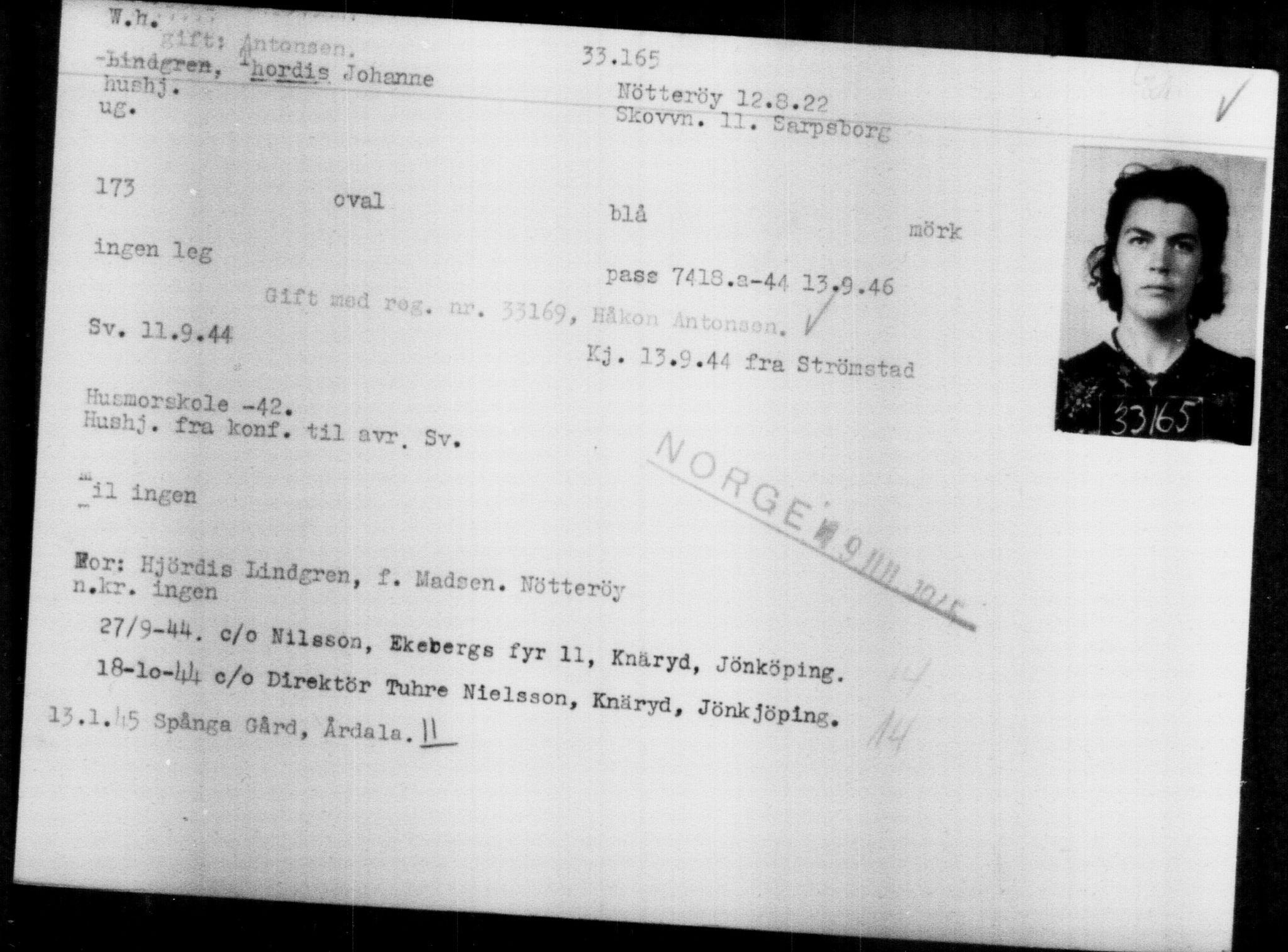 Utenriksstasjonene, Legasjonen i Stockholm, Flyktningkontoret, AV/RA-S-6753/V/Va/L0013: Kjesäterkartoteket, flyktninger med registreringsnr. 31500-34731, 1940-1945, p. 1750