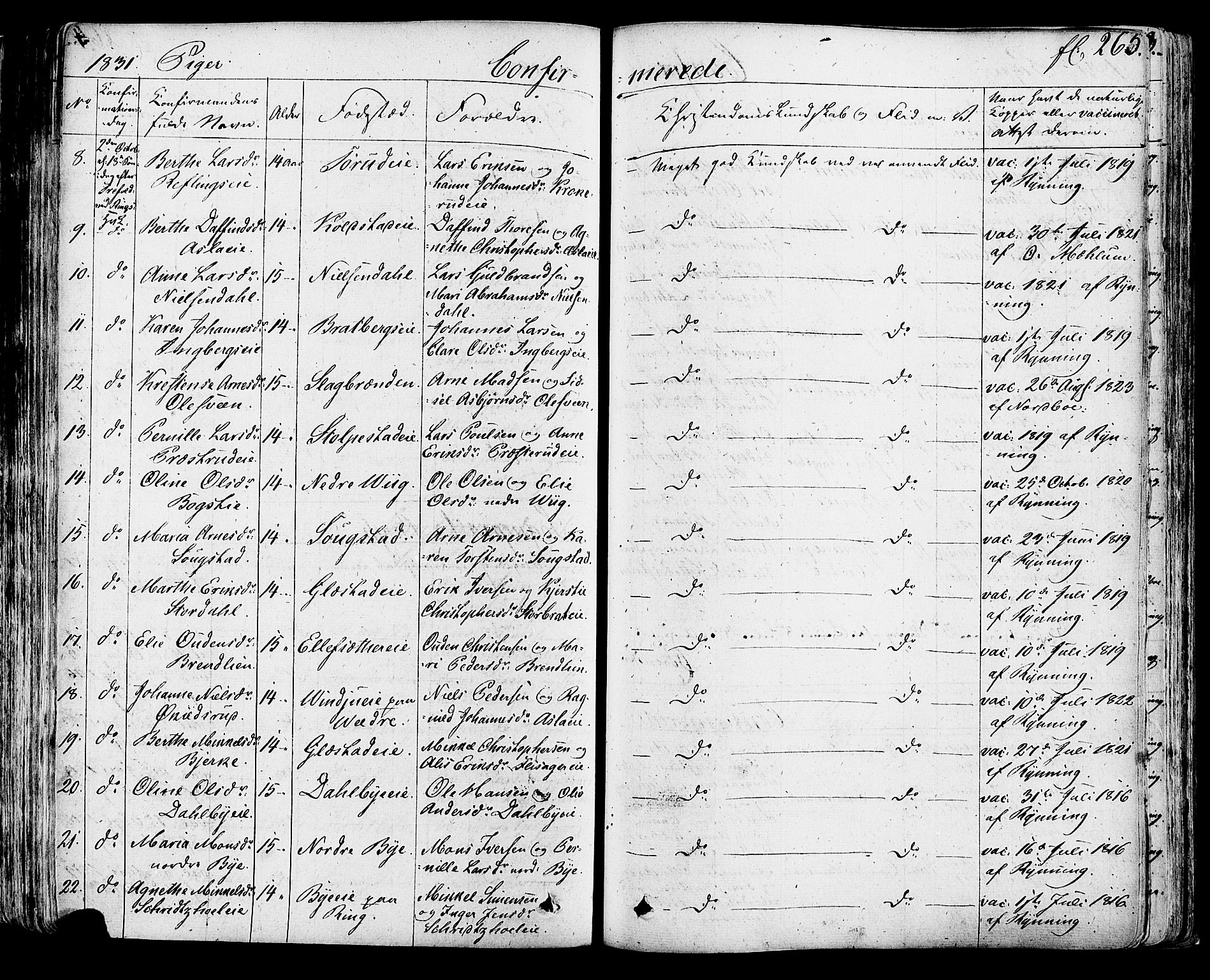 Ringsaker prestekontor, SAH/PREST-014/K/Ka/L0007: Parish register (official) no. 7A, 1826-1837, p. 265