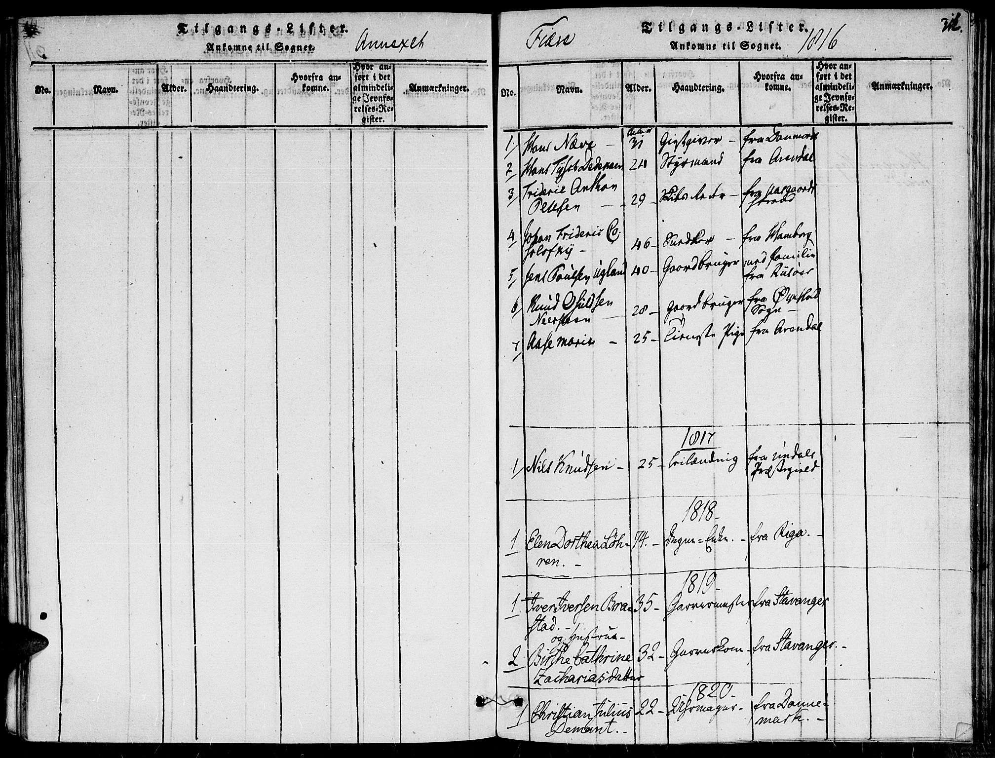 Fjære sokneprestkontor, AV/SAK-1111-0011/F/Fa/L0001: Parish register (official) no. A 1 /1, 1816-1826, p. 312