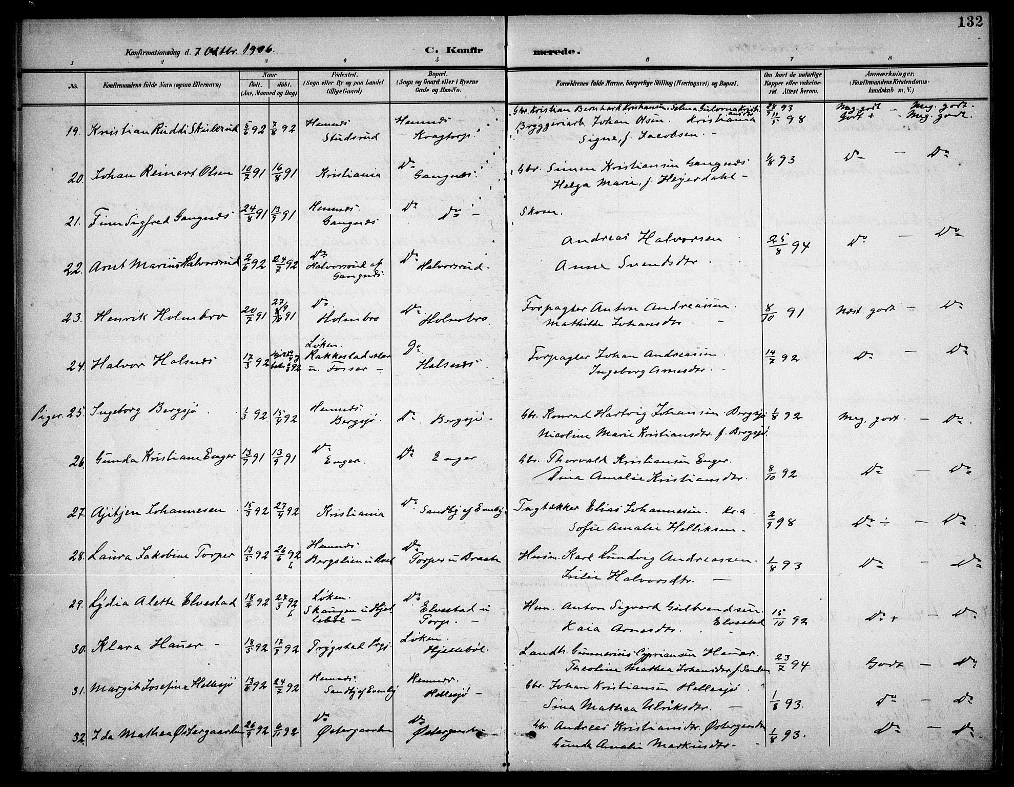 Høland prestekontor Kirkebøker, AV/SAO-A-10346a/F/Fb/L0003: Parish register (official) no. II 3, 1897-1912, p. 132