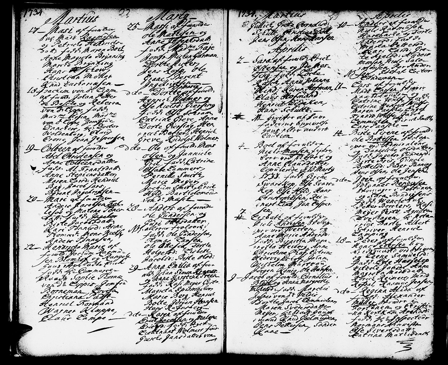 Domkirken sokneprestembete, AV/SAB-A-74801/H/Haa/L0002: Parish register (official) no. A 2, 1733-1750, p. 22-23