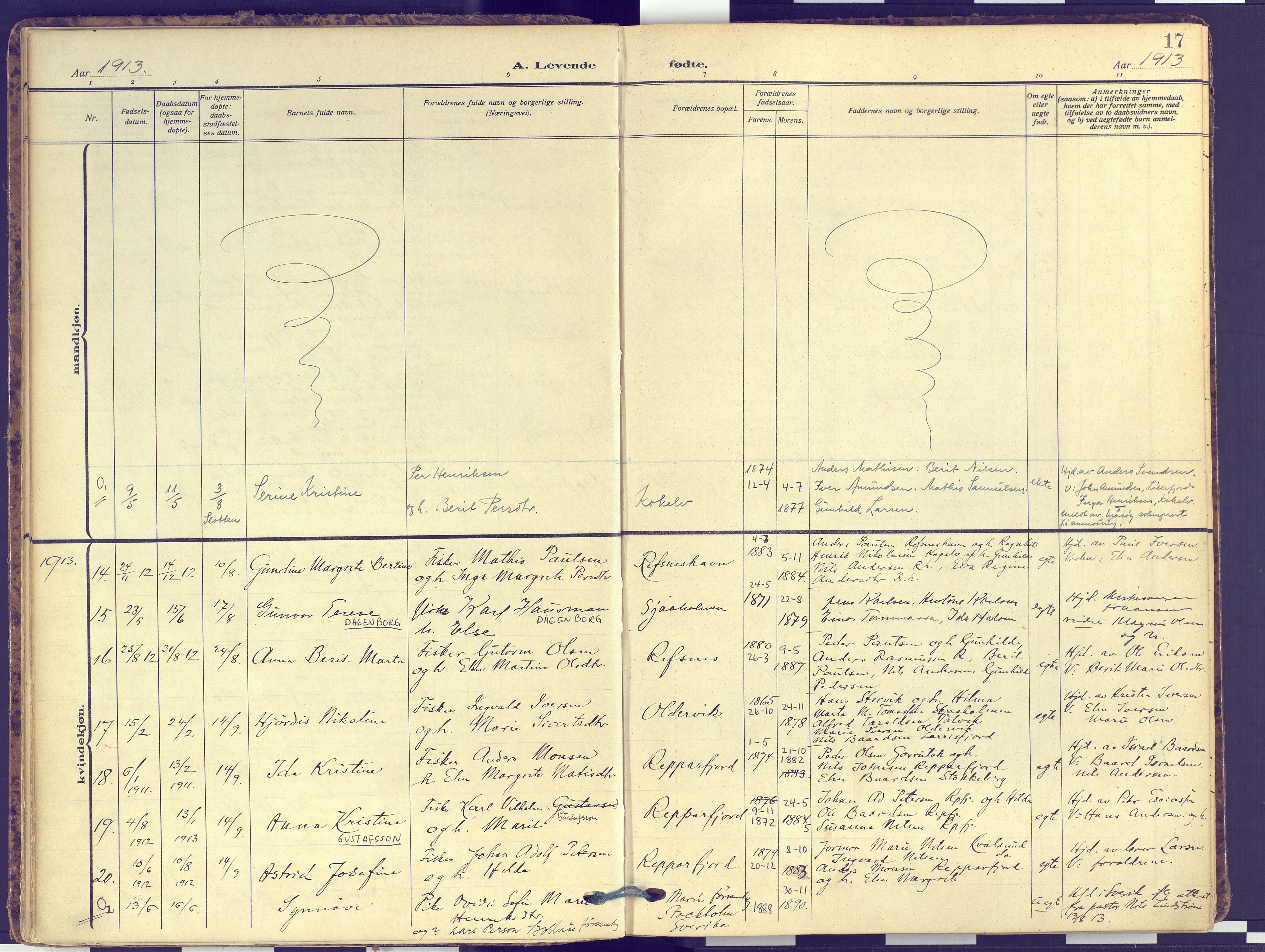 Hammerfest sokneprestkontor, SATØ/S-1347: Parish register (official) no. 16, 1908-1923, p. 17