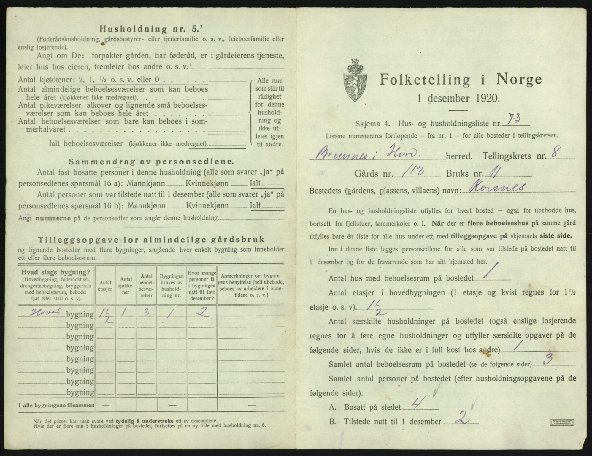 SAB, 1920 census for Bremnes, 1920, p. 778