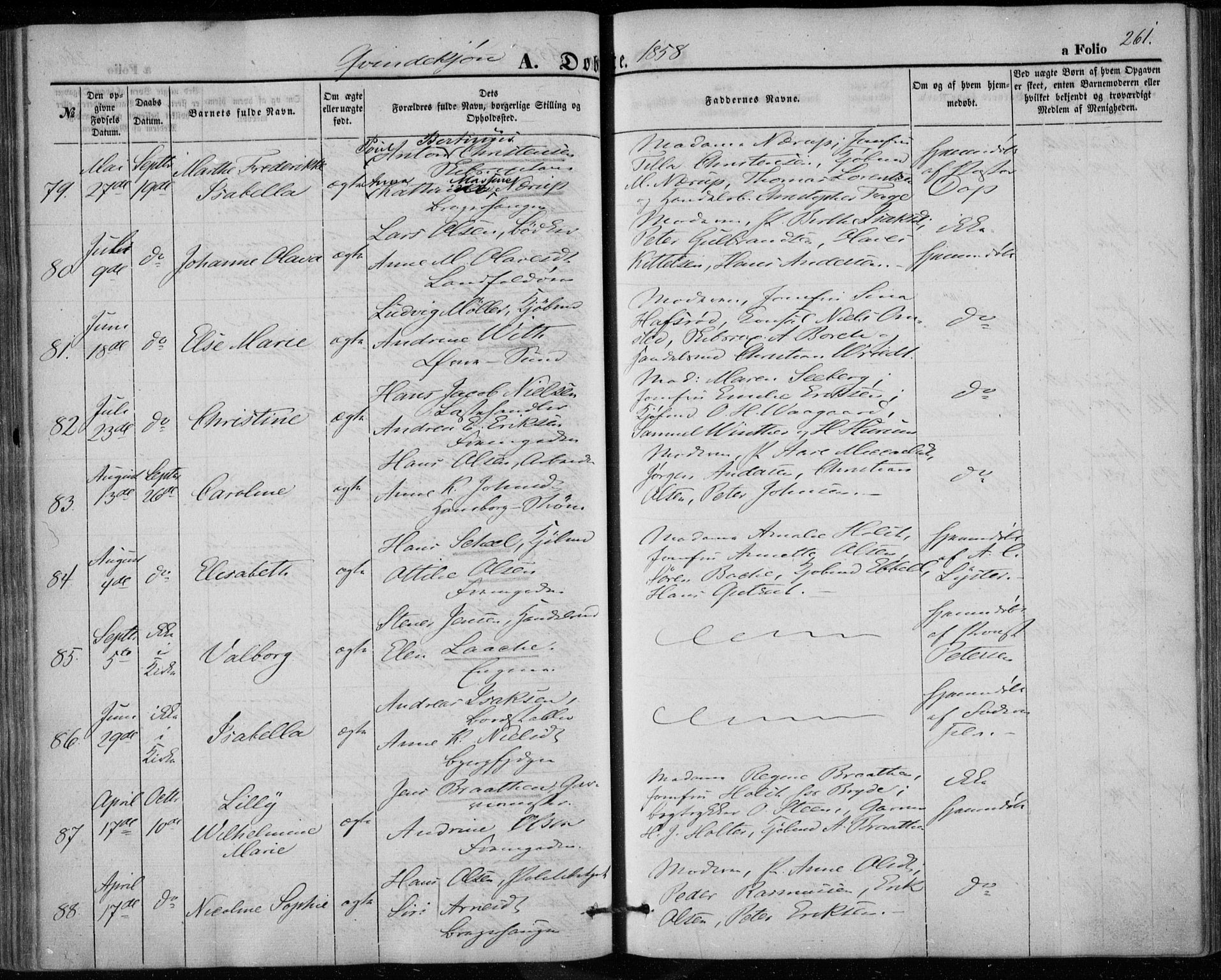 Bragernes kirkebøker, AV/SAKO-A-6/F/Fb/L0002: Parish register (official) no. II 2, 1848-1859, p. 261