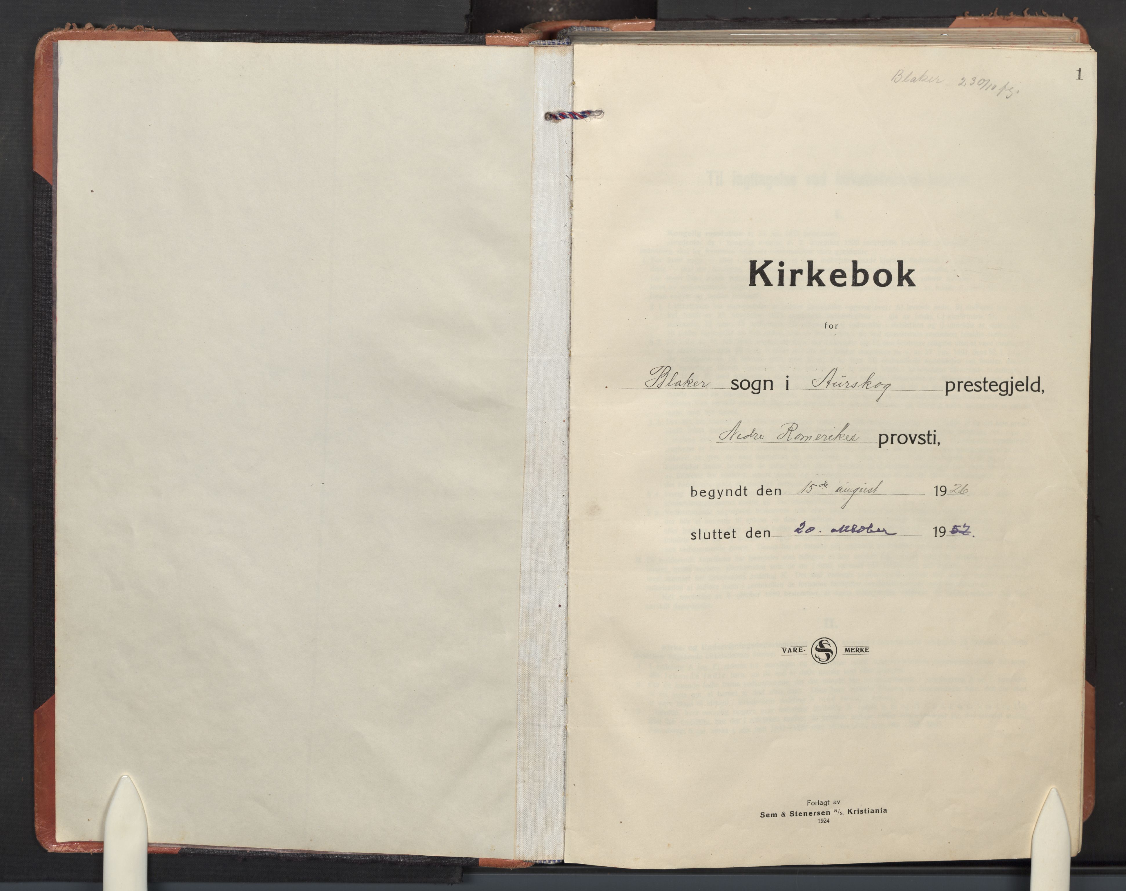 Aurskog prestekontor Kirkebøker, SAO/A-10304a/F/Fb: Parish register (official) no. II 6, 1926-1957, p. 1