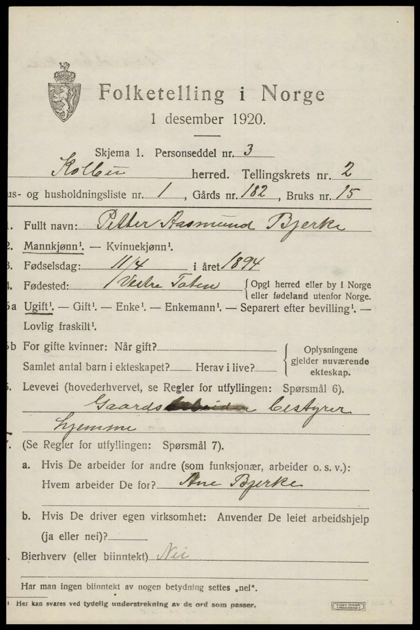 SAH, 1920 census for Kolbu, 1920, p. 1736