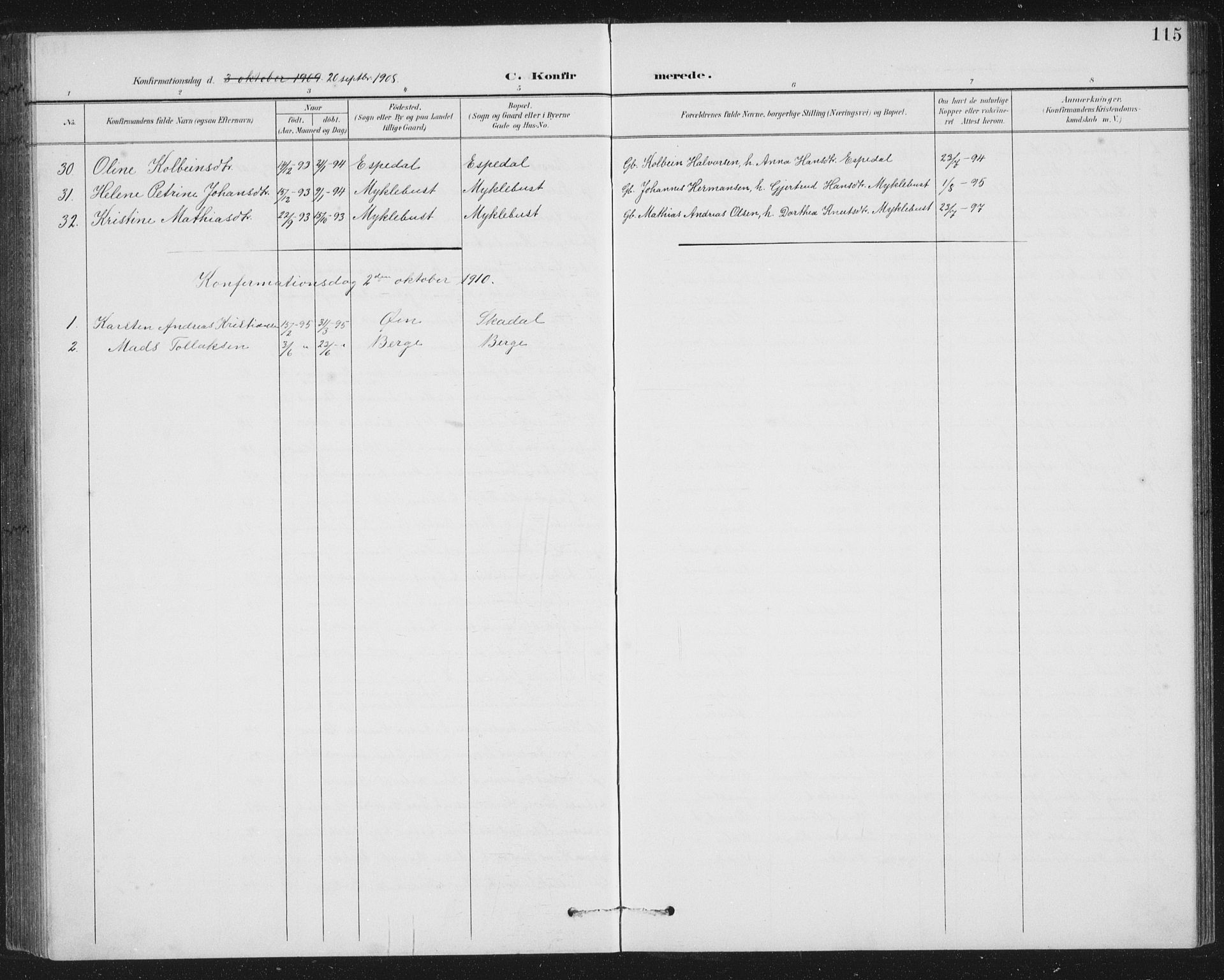 Fjaler sokneprestembete, AV/SAB-A-79801/H/Hab/Habc/L0003: Parish register (copy) no. C 3, 1894-1917, p. 115