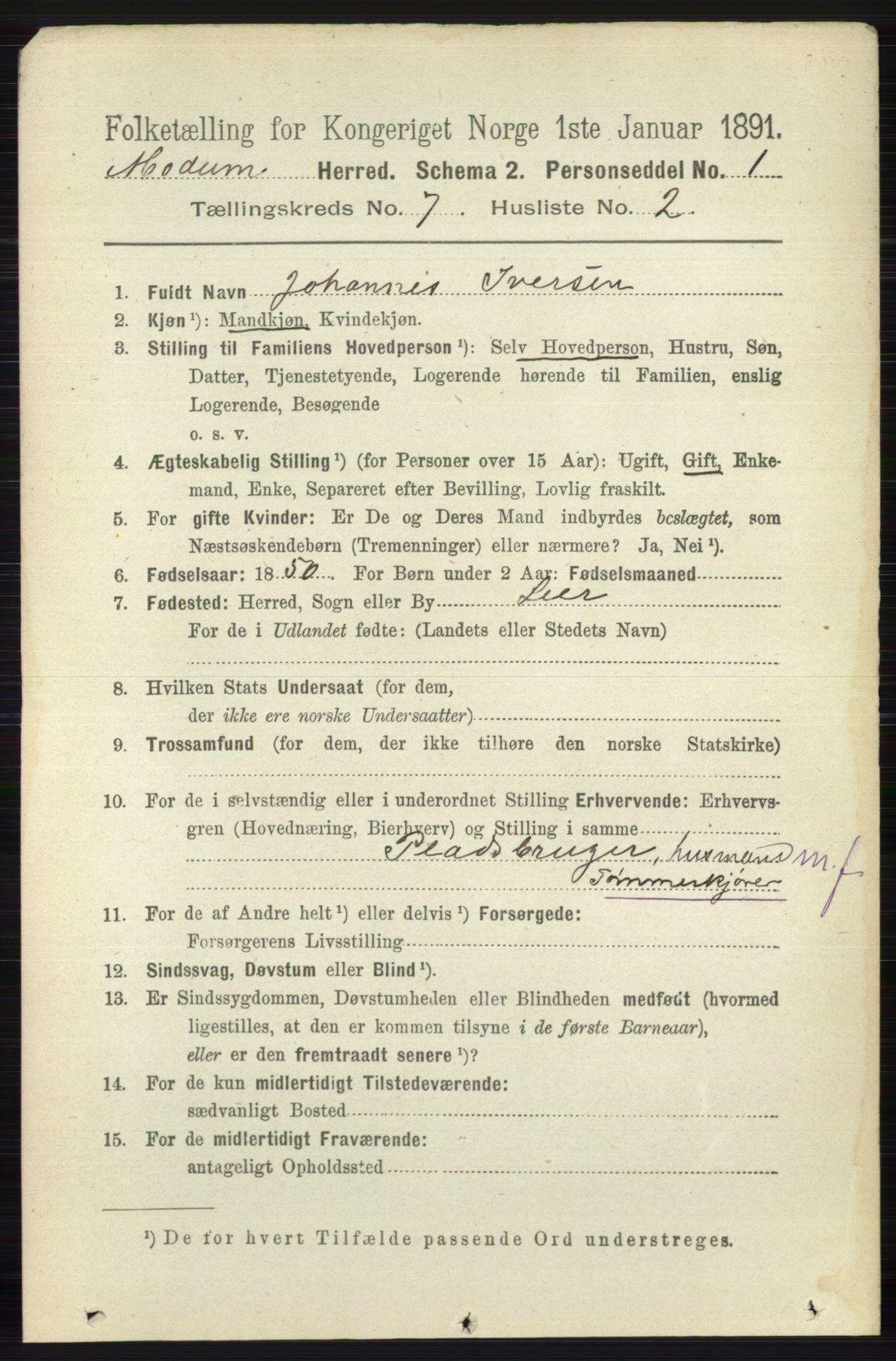 RA, 1891 census for 0623 Modum, 1891, p. 2734