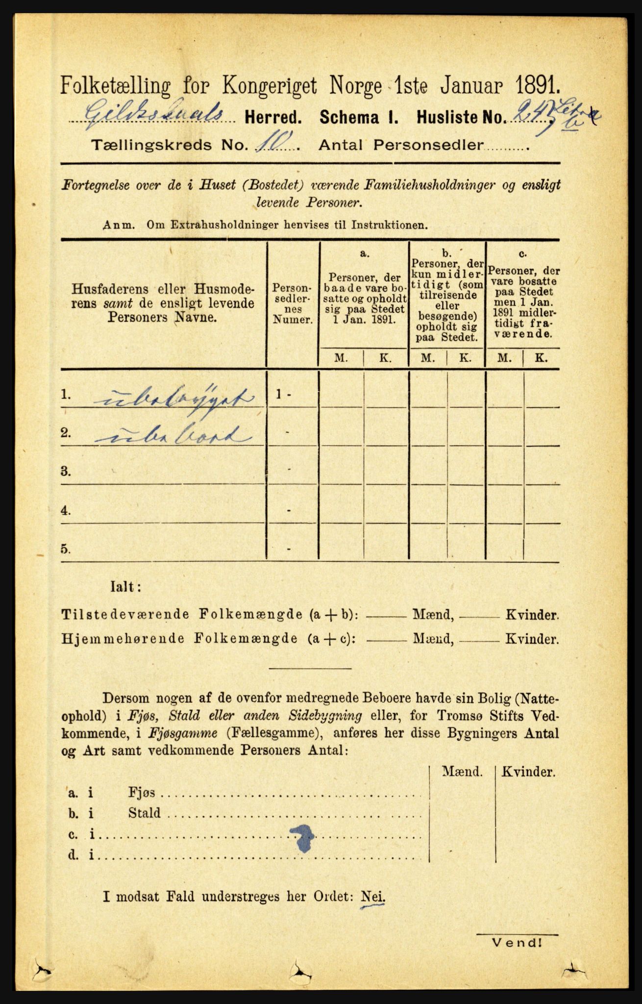 RA, 1891 census for 1838 Gildeskål, 1891, p. 2924