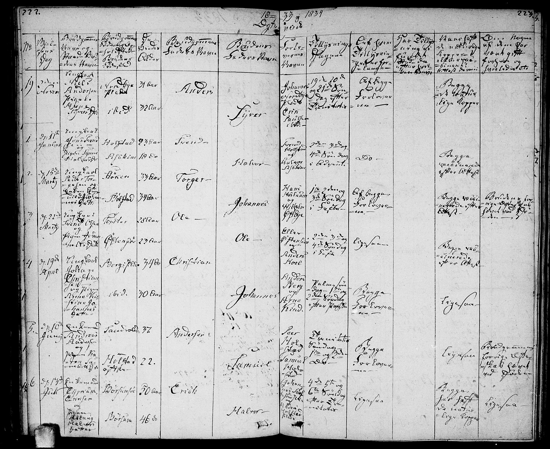 Ås prestekontor Kirkebøker, AV/SAO-A-10894/F/Fa/L0005: Parish register (official) no. I 5, 1827-1840, p. 222-223