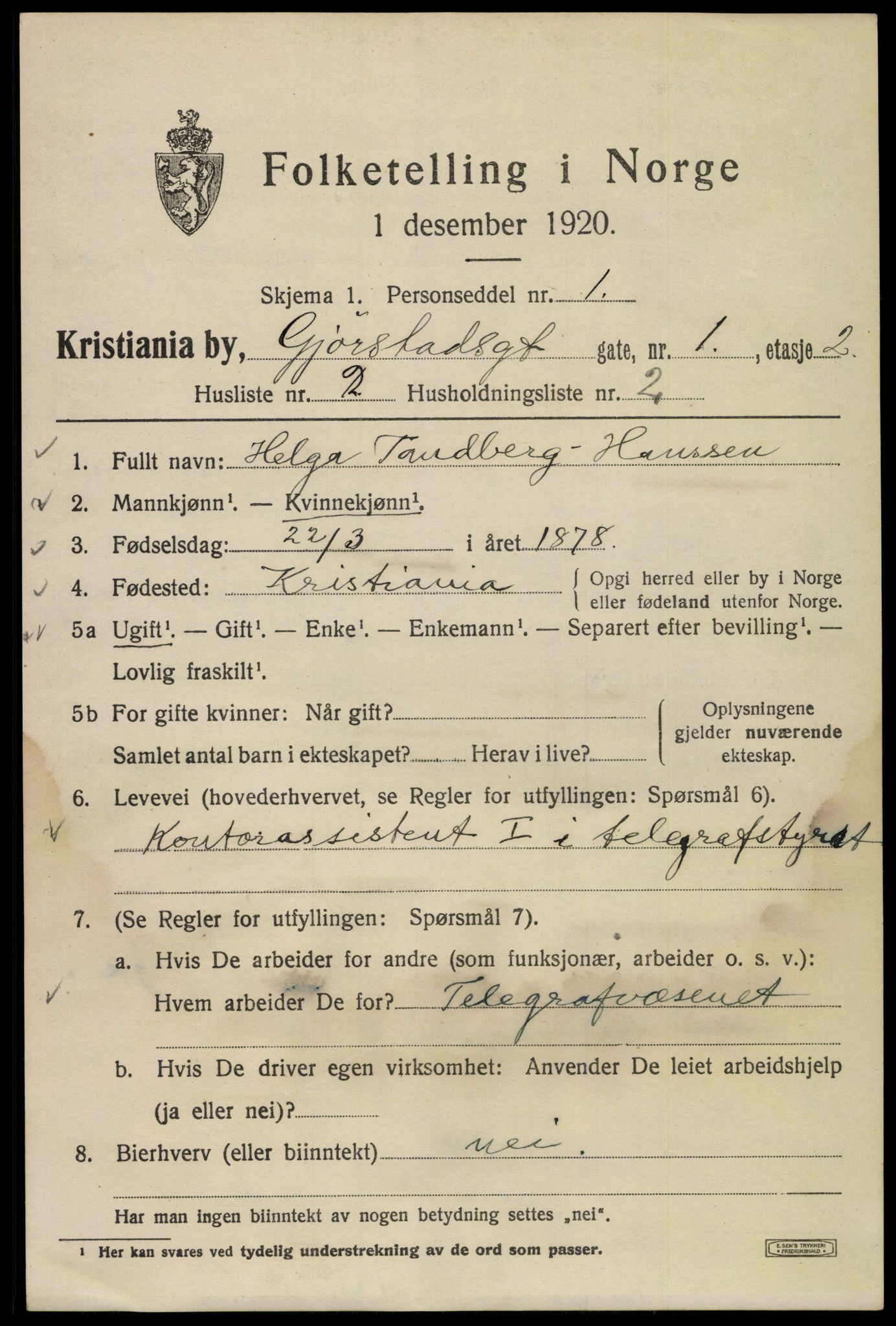 SAO, 1920 census for Kristiania, 1920, p. 250145