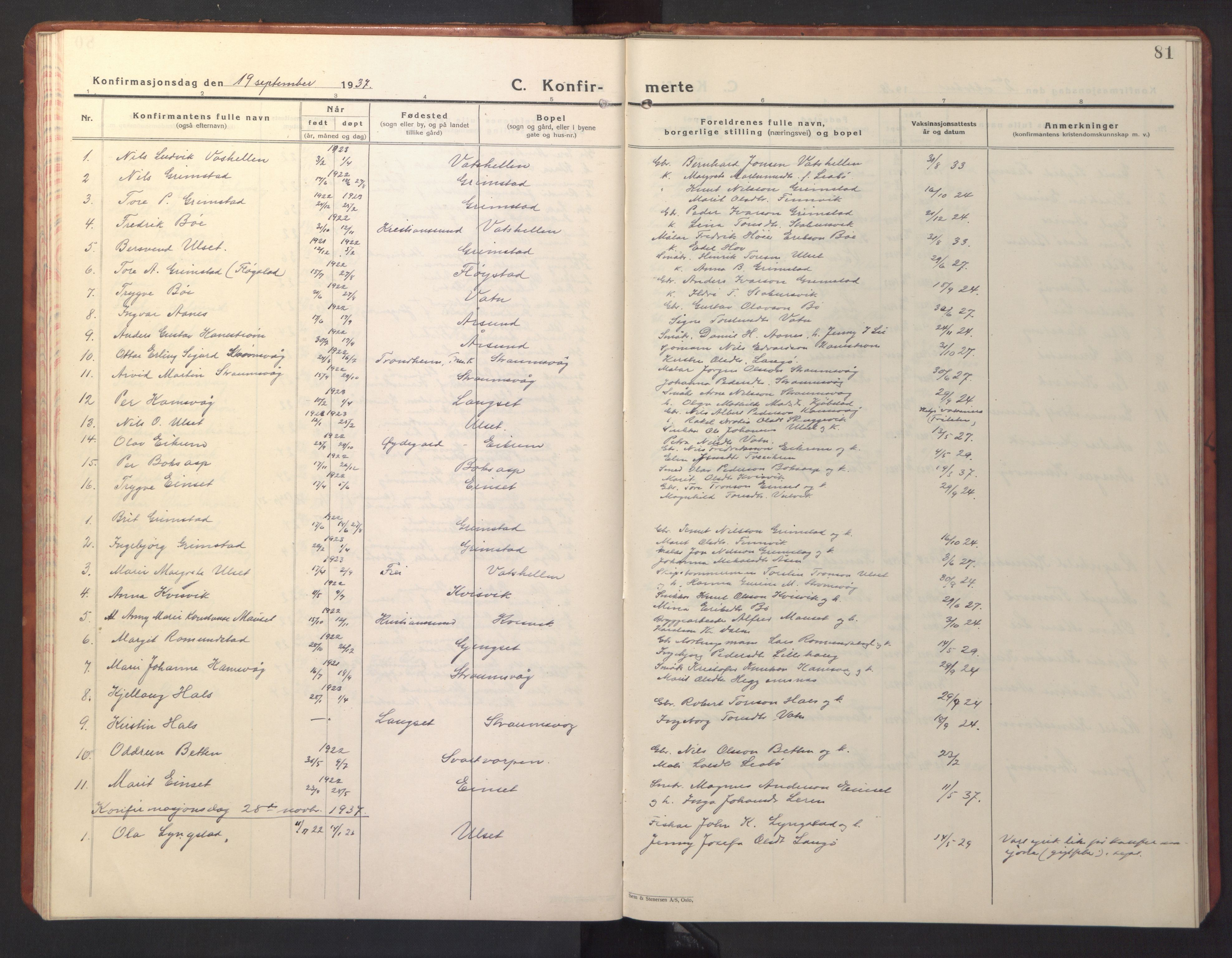 Ministerialprotokoller, klokkerbøker og fødselsregistre - Møre og Romsdal, AV/SAT-A-1454/587/L1002: Parish register (copy) no. 587C02, 1926-1951, p. 81