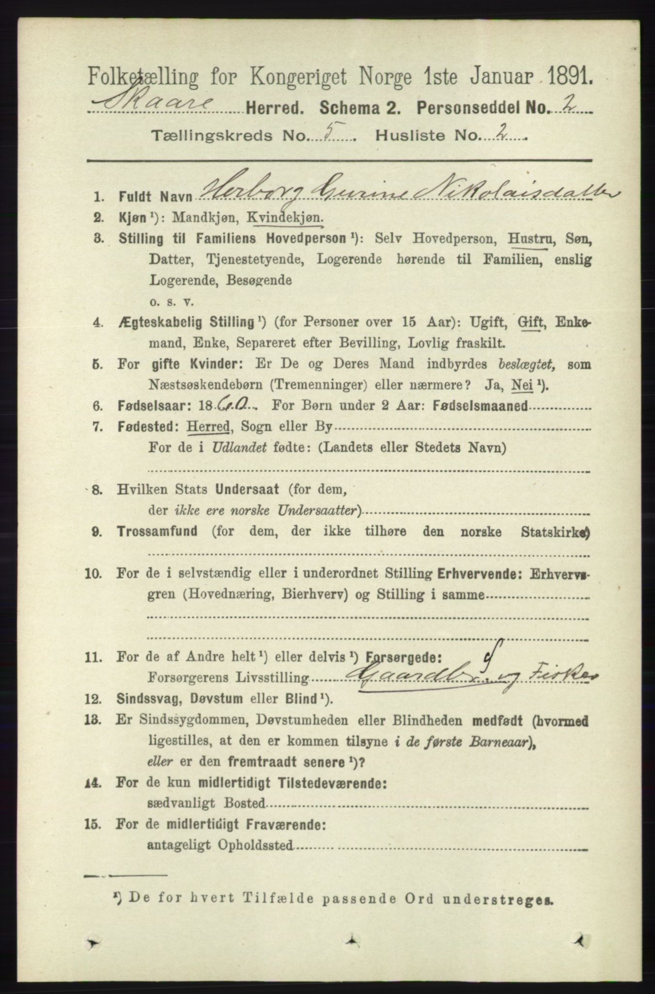 RA, 1891 census for 1153 Skåre, 1891, p. 2164