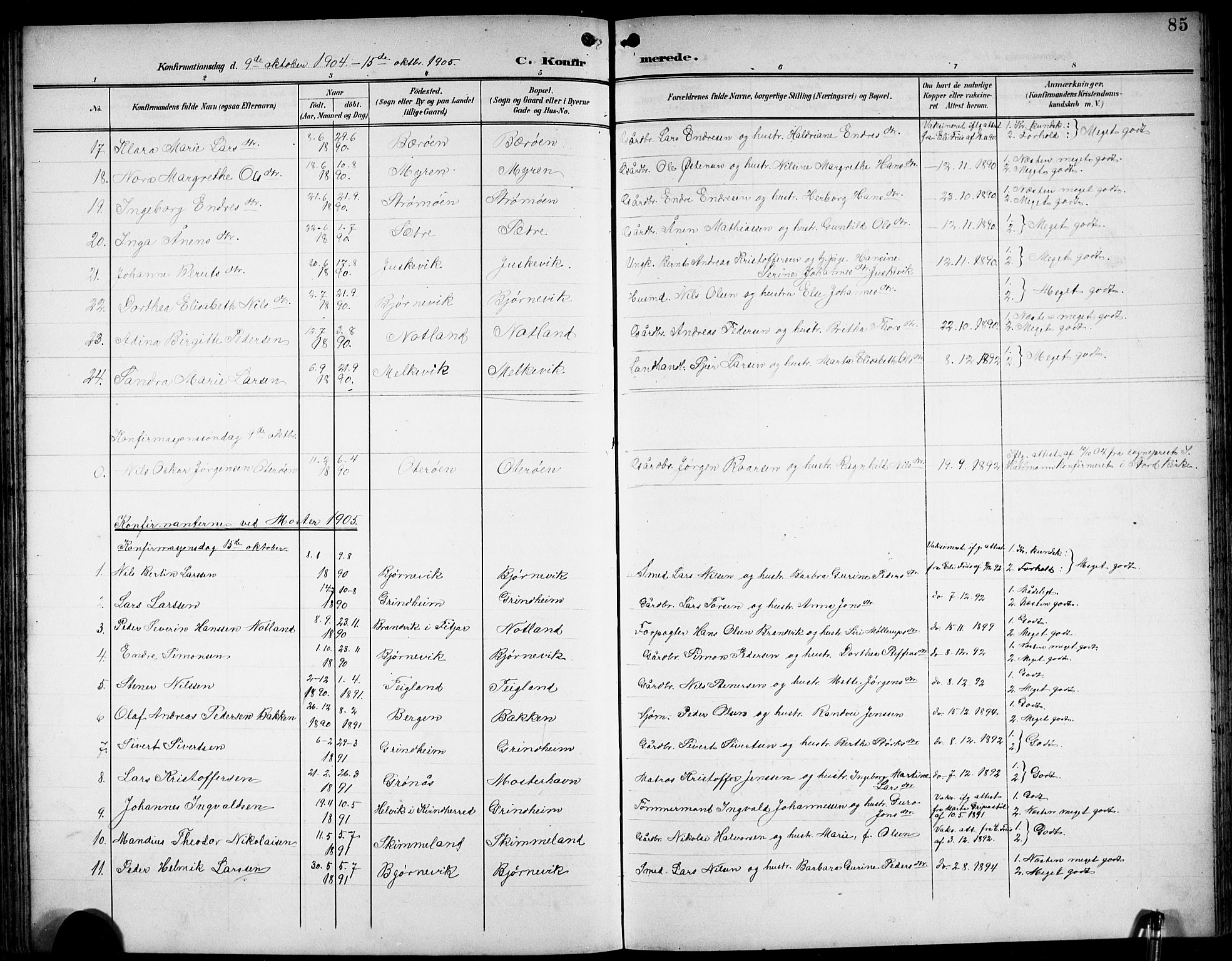 Finnås sokneprestembete, SAB/A-99925/H/Ha/Hab/Haba/L0004: Parish register (copy) no. A 4, 1901-1924, p. 85