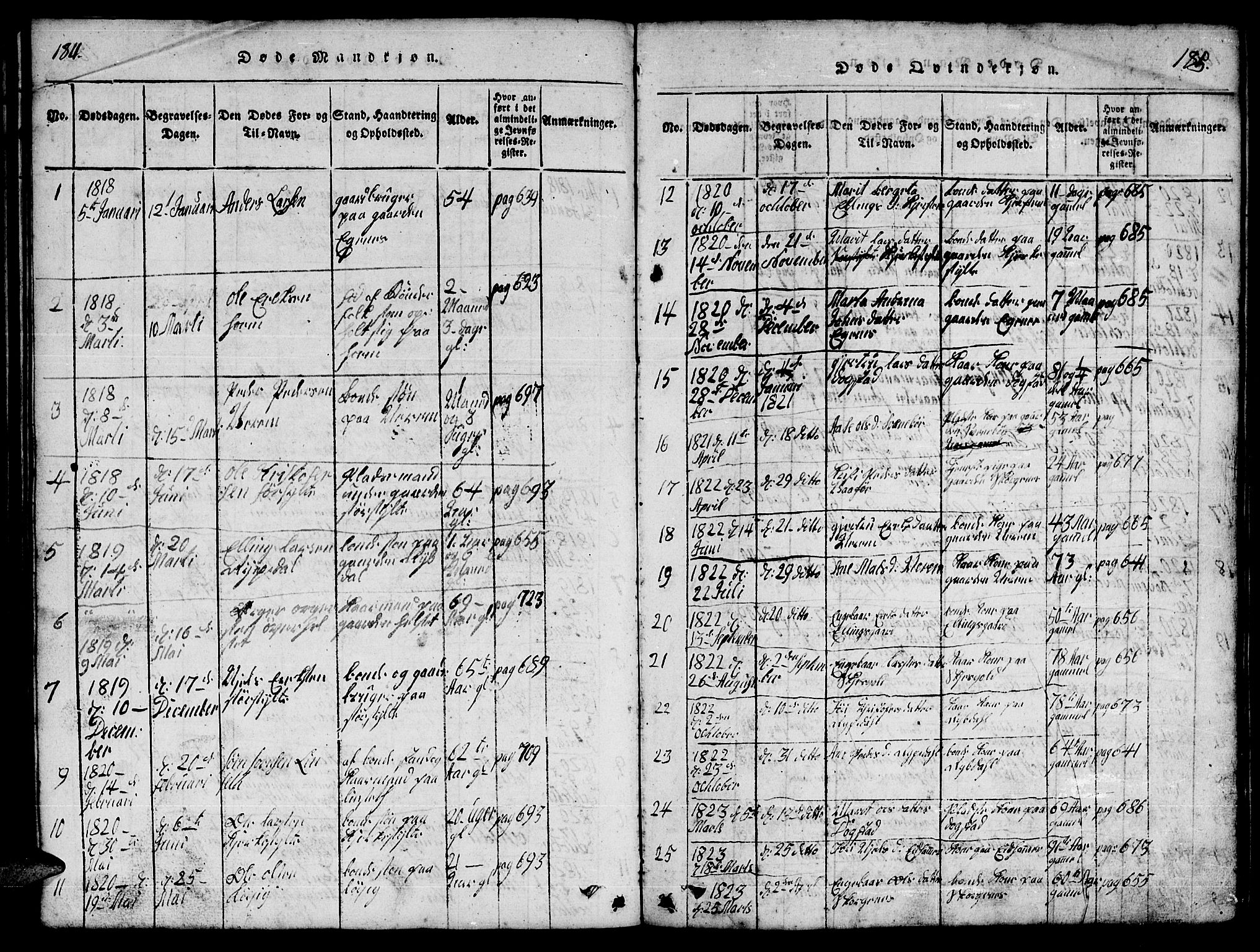 Ministerialprotokoller, klokkerbøker og fødselsregistre - Møre og Romsdal, SAT/A-1454/541/L0546: Parish register (copy) no. 541C01, 1818-1856, p. 184-185