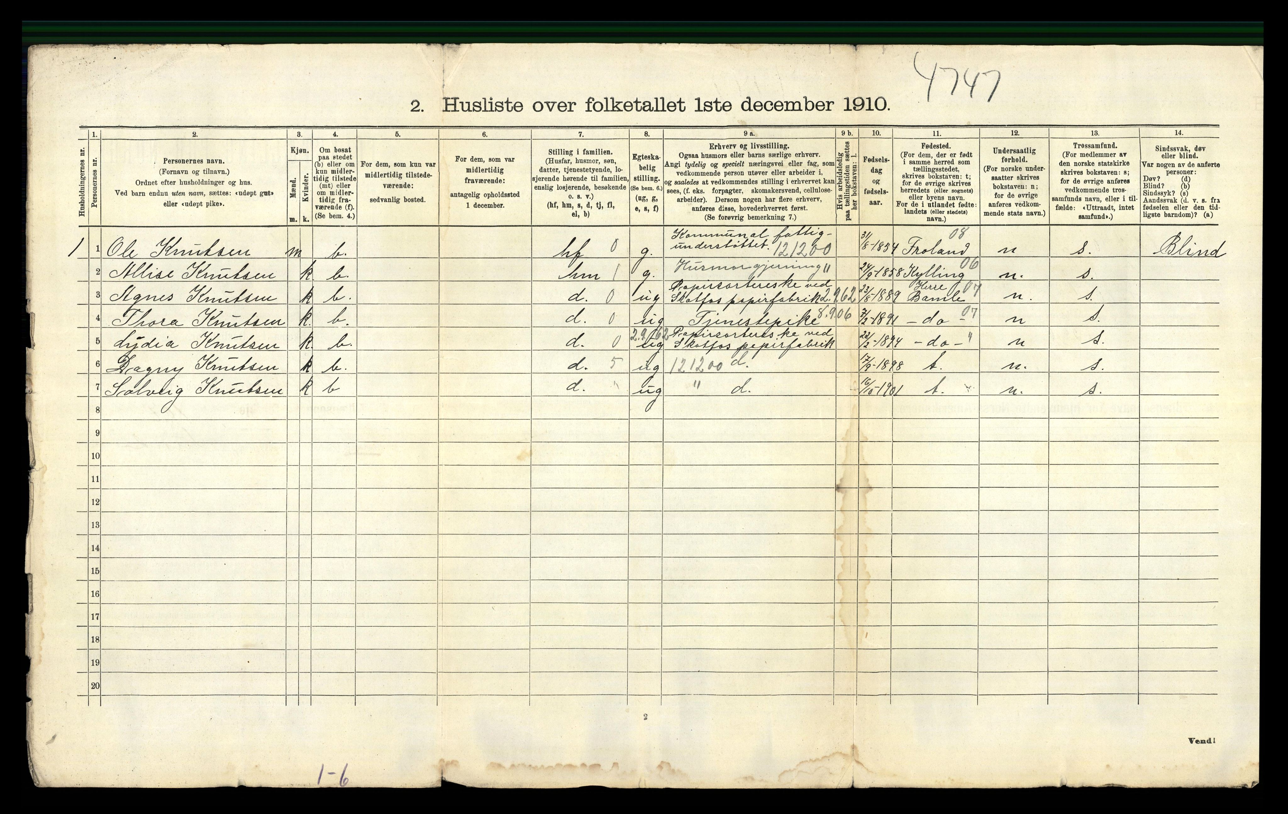RA, 1910 census for Solum, 1910, p. 536