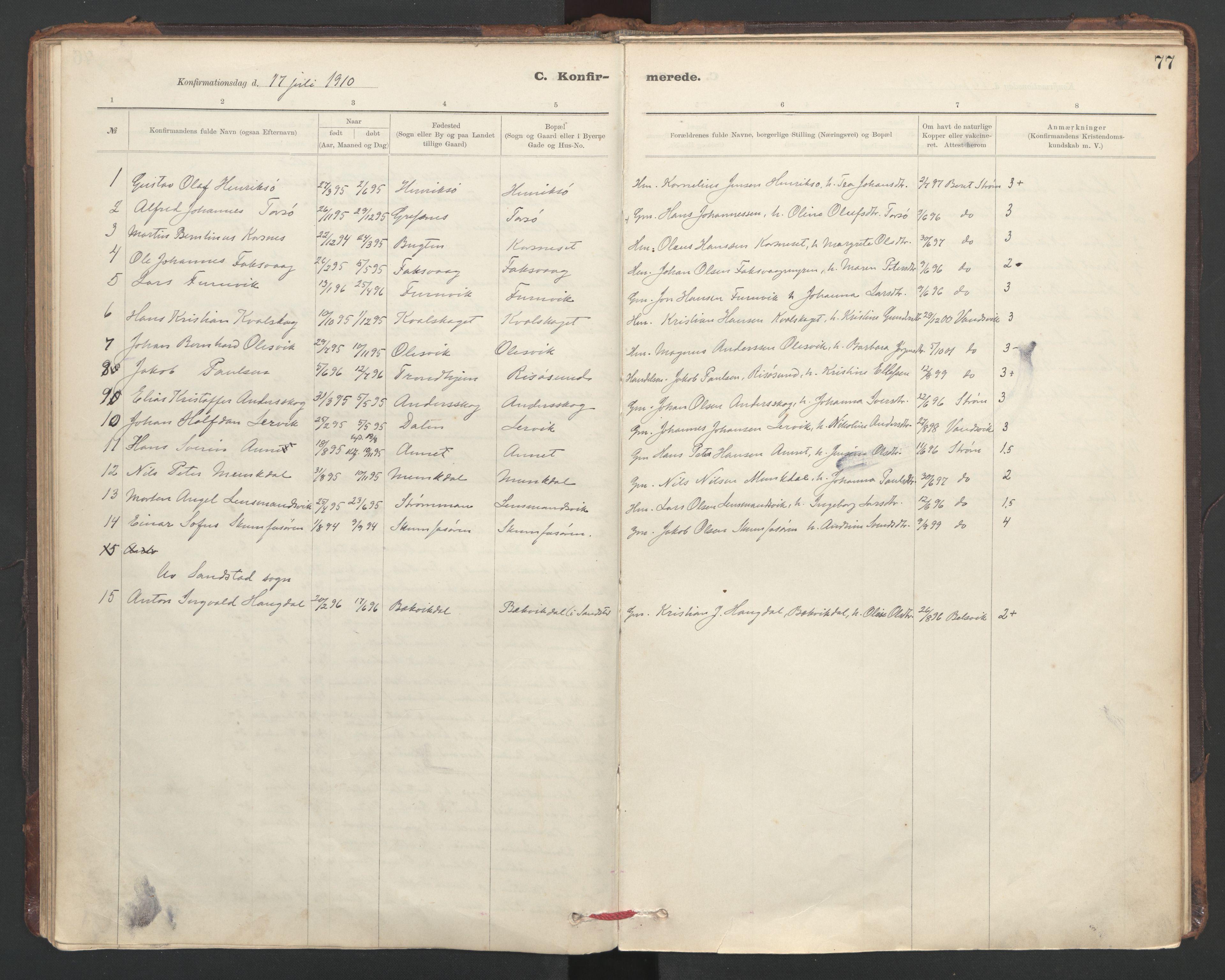 Ministerialprotokoller, klokkerbøker og fødselsregistre - Sør-Trøndelag, SAT/A-1456/635/L0552: Parish register (official) no. 635A02, 1899-1919, p. 77
