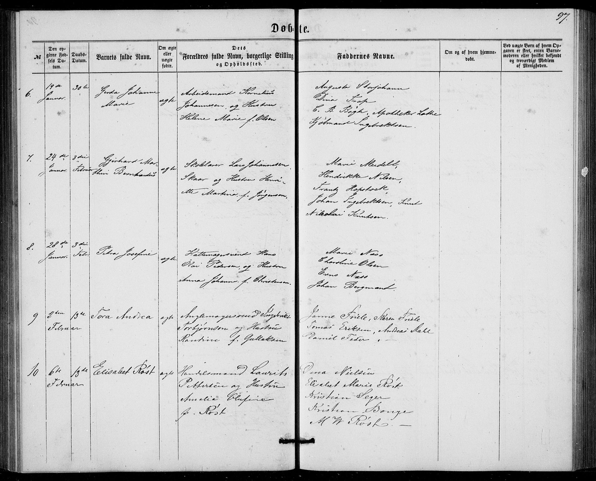 Fødselsstiftelsens sokneprestembete, ført av overlegen*, SAB/-: Parish register (official) no. A 1, 1863-1883, p. 97