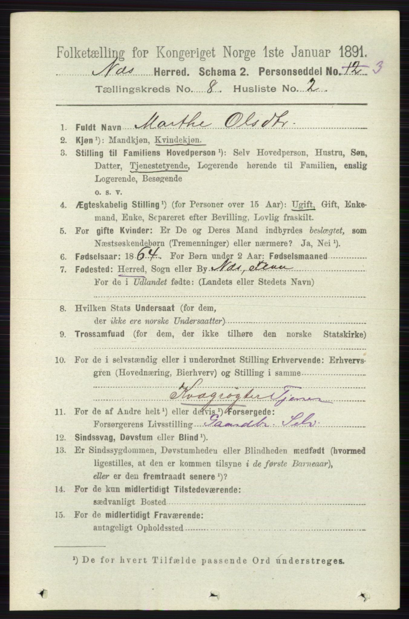 RA, 1891 census for 0616 Nes, 1891, p. 4090