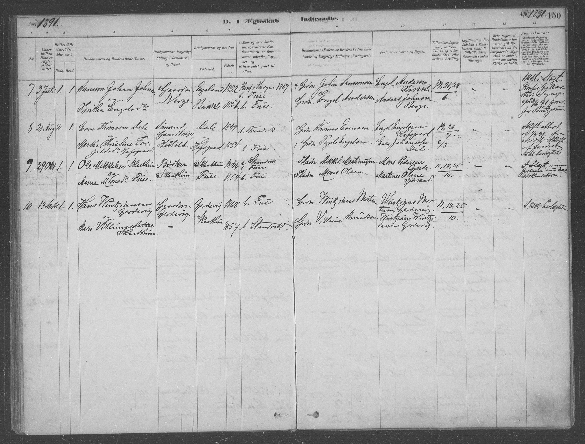 Fusa sokneprestembete, AV/SAB-A-75401/H/Haa: Parish register (official) no. B 1, 1880-1938, p. 150