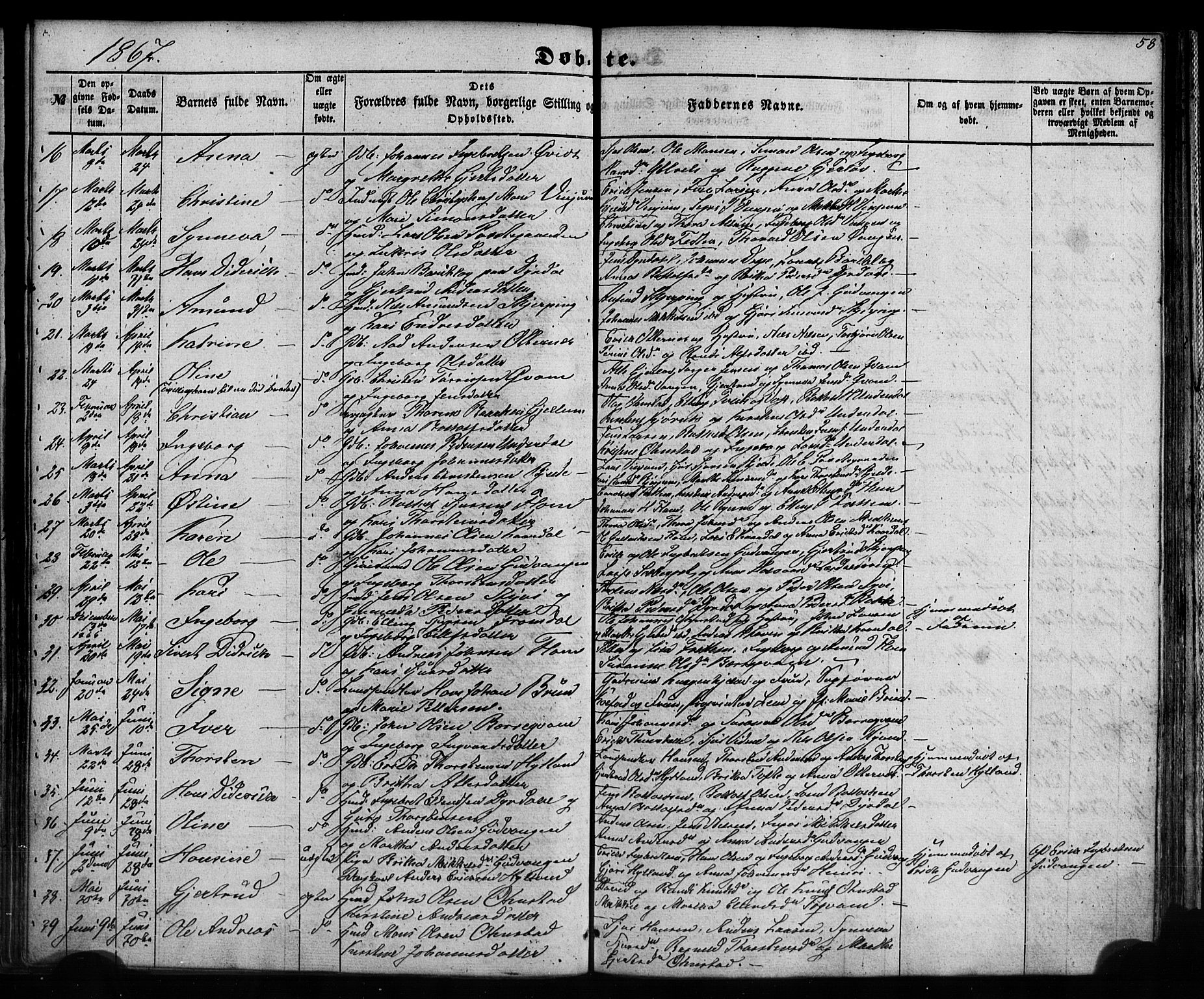 Aurland sokneprestembete, SAB/A-99937/H/Ha/Haa/L0008: Parish register (official) no. A 8, 1853-1879, p. 58