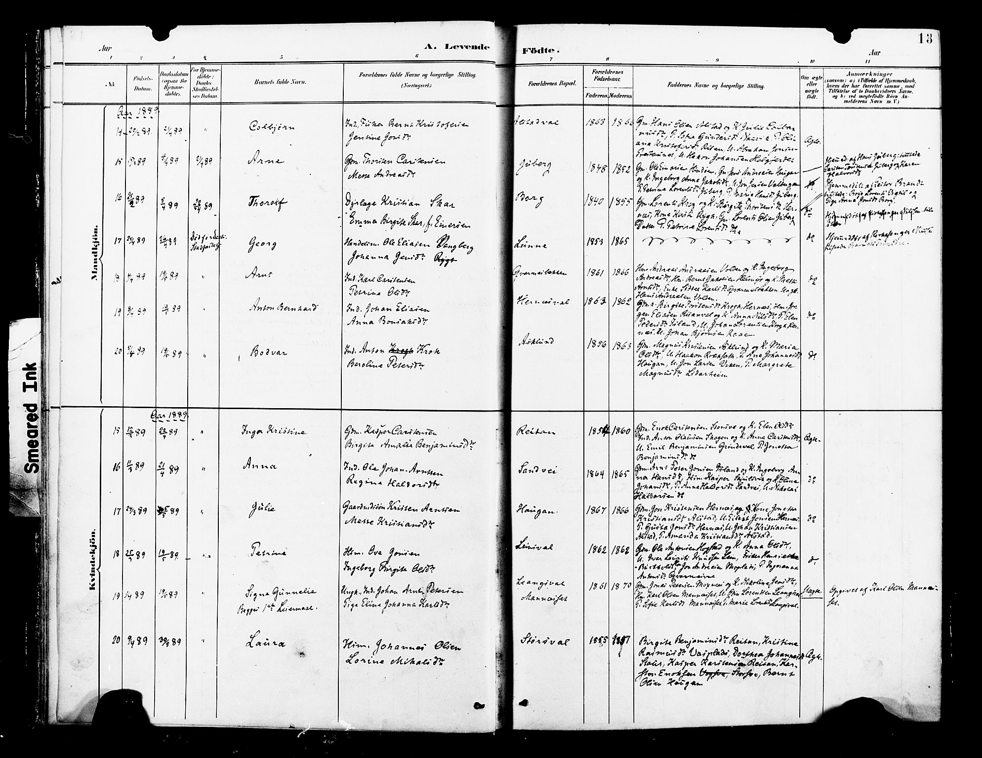 Ministerialprotokoller, klokkerbøker og fødselsregistre - Nord-Trøndelag, AV/SAT-A-1458/713/L0121: Parish register (official) no. 713A10, 1888-1898, p. 13