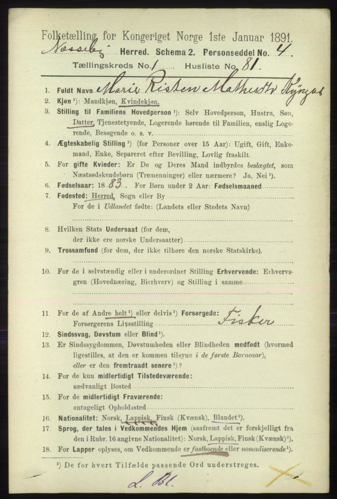 RA, 1891 census for 2027 Nesseby, 1891, p. 569