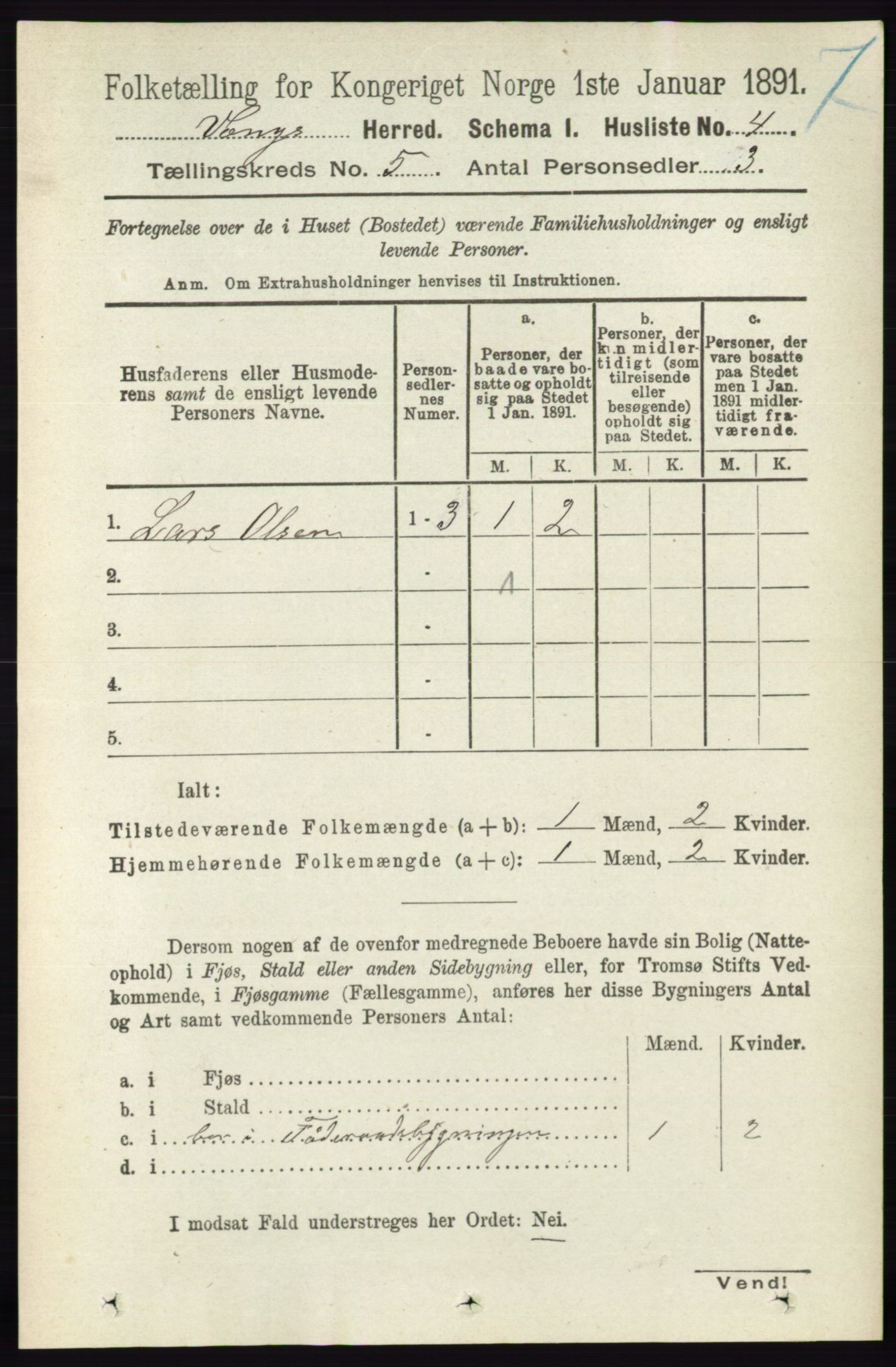 RA, 1891 census for 0414 Vang, 1891, p. 3388