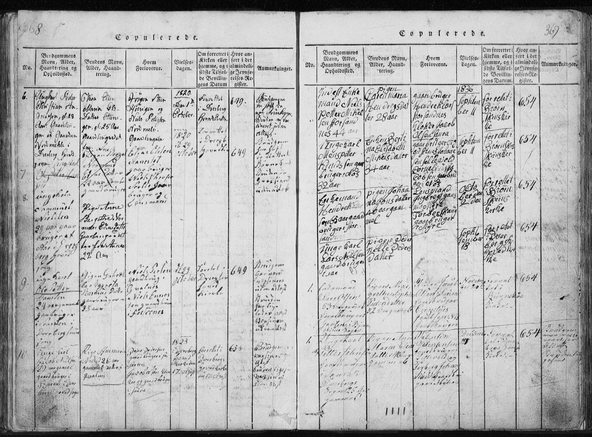 Ministerialprotokoller, klokkerbøker og fødselsregistre - Nordland, AV/SAT-A-1459/897/L1411: Parish register (copy) no. 897C01, 1820-1866, p. 368-369